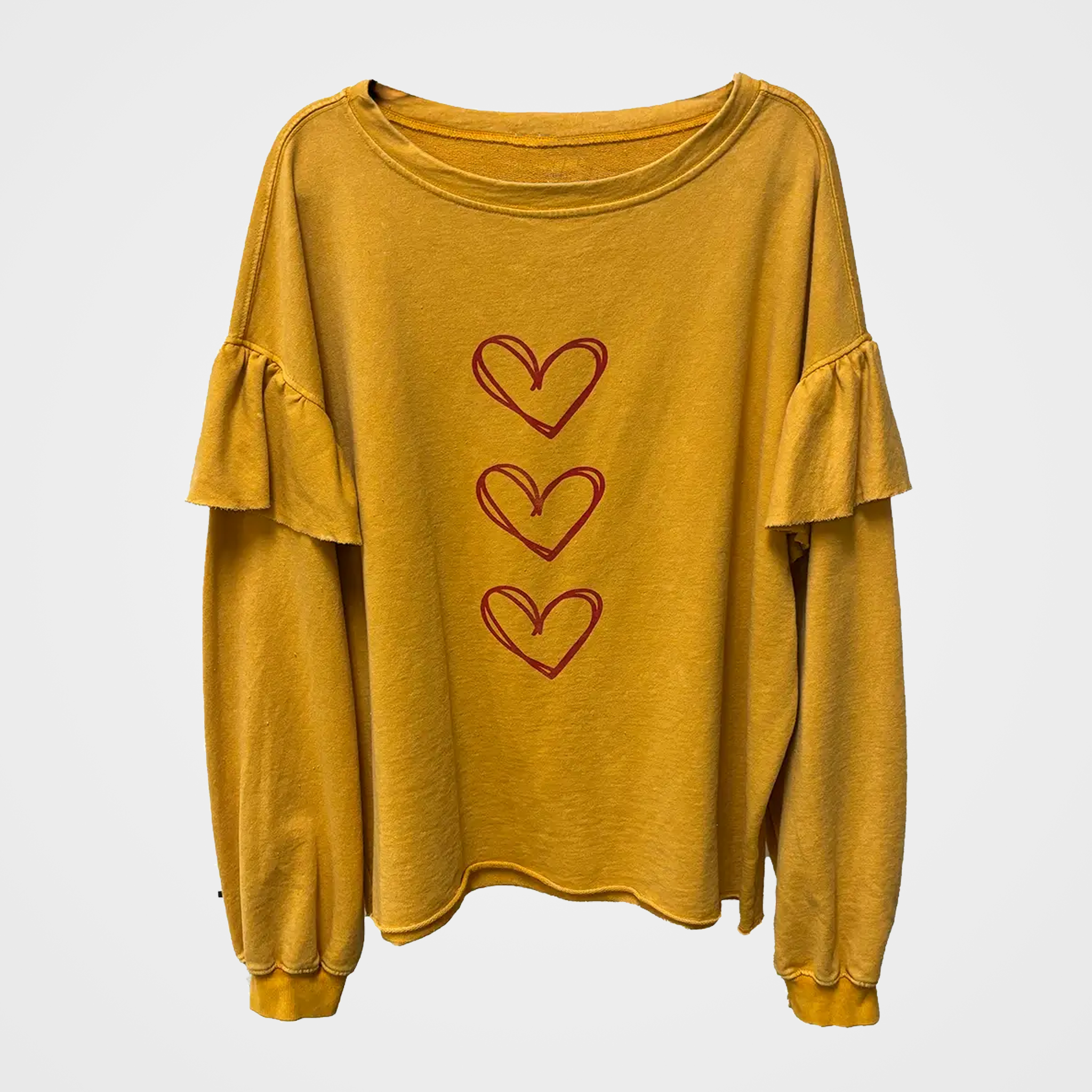 French Terry Oversized Ruffle Top with Hearts