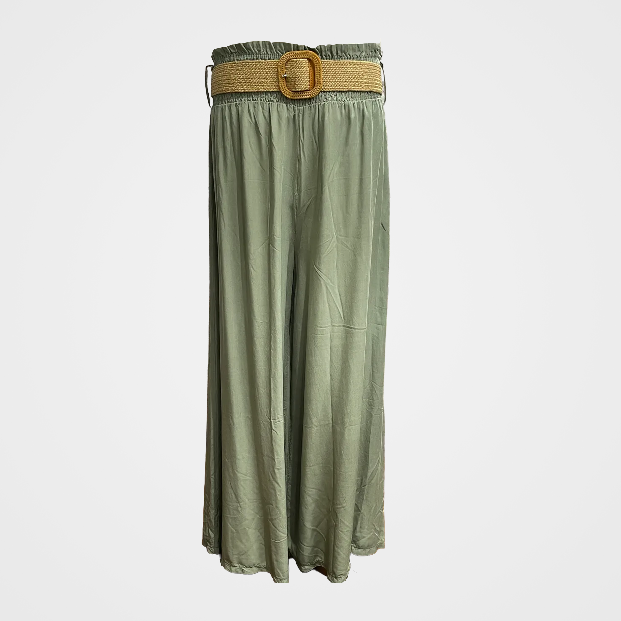 Tencel Pants with Belt in Sage Green