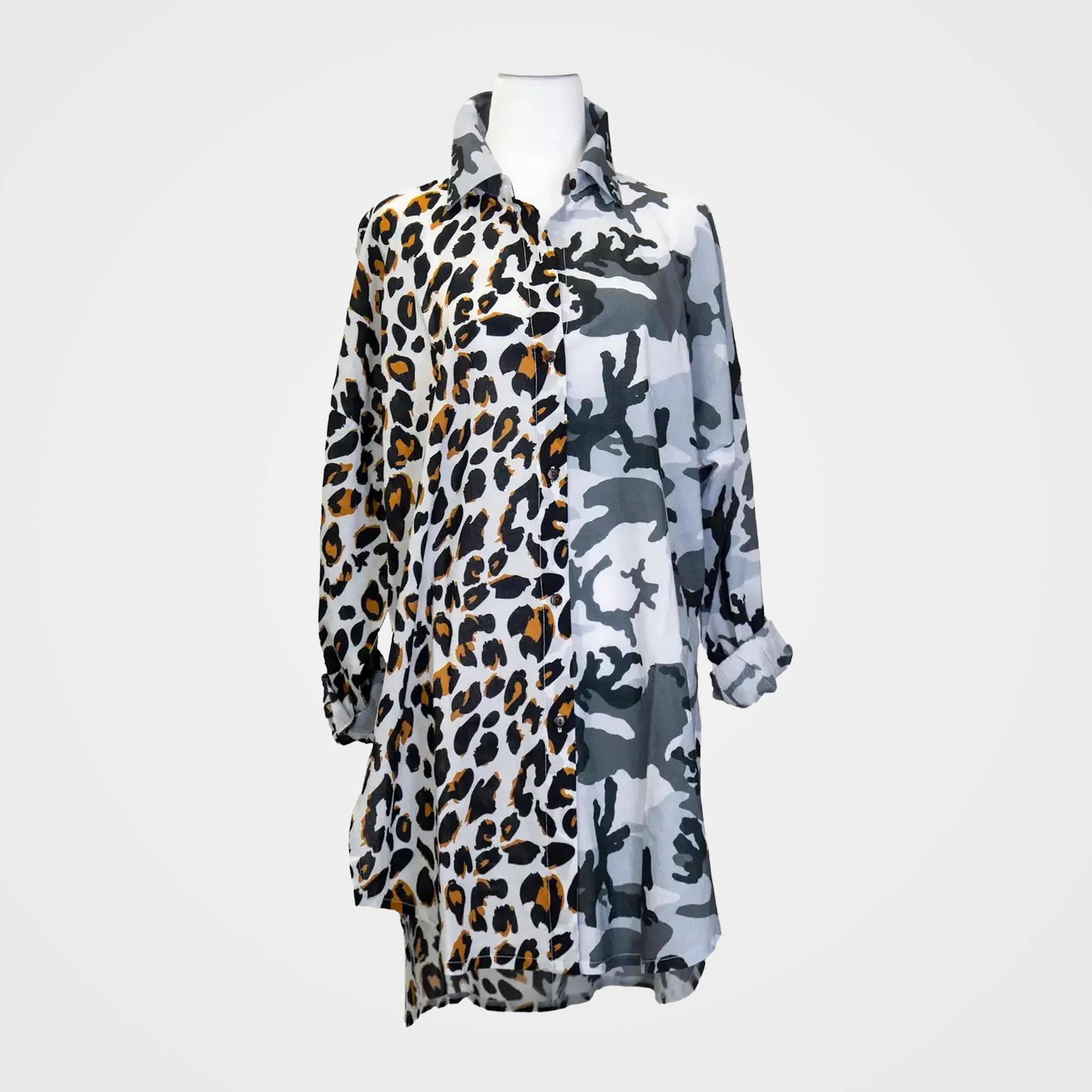 Fusion Blouse with Camouflage & Leopard Print