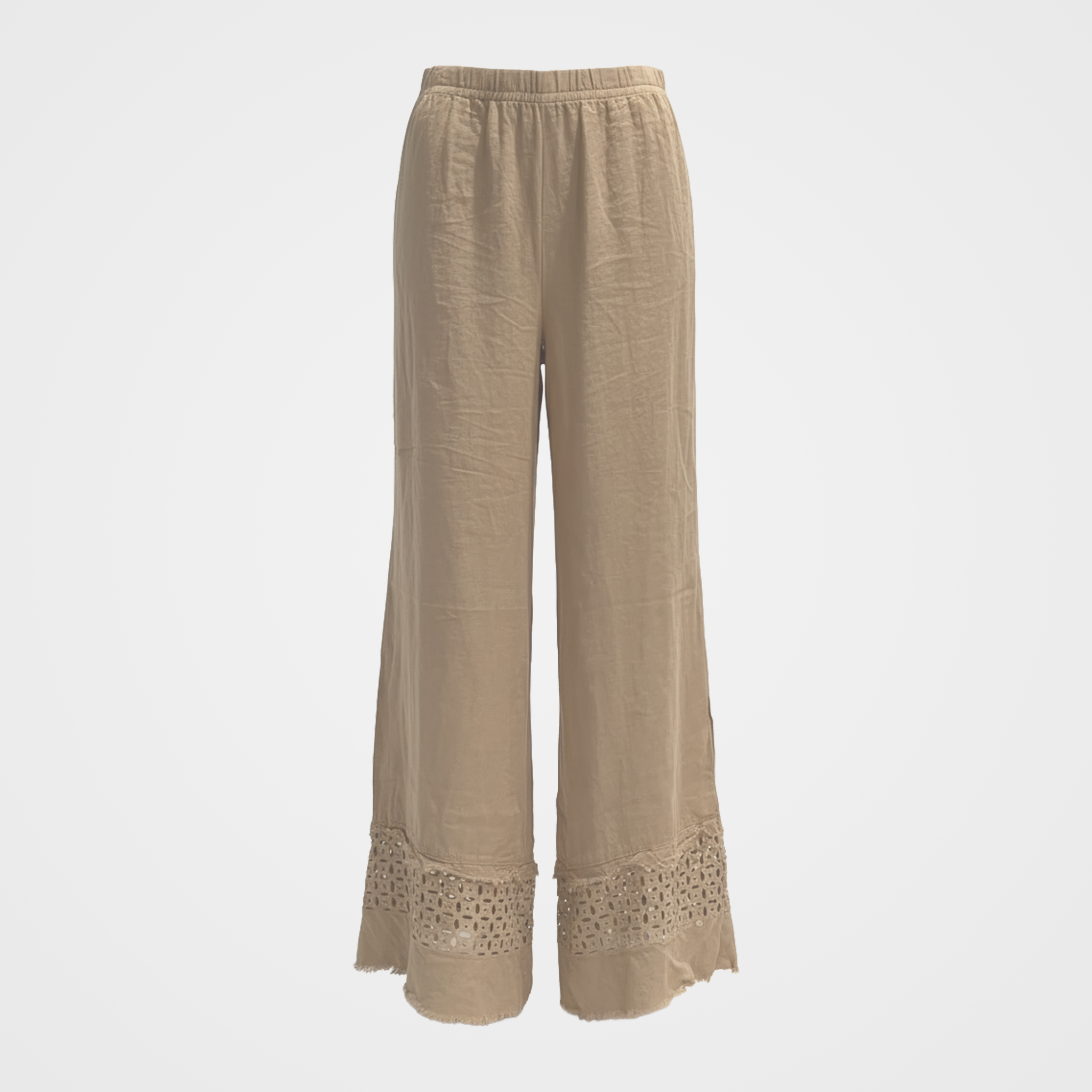 Linen Pants with Islet & Fringe Hem