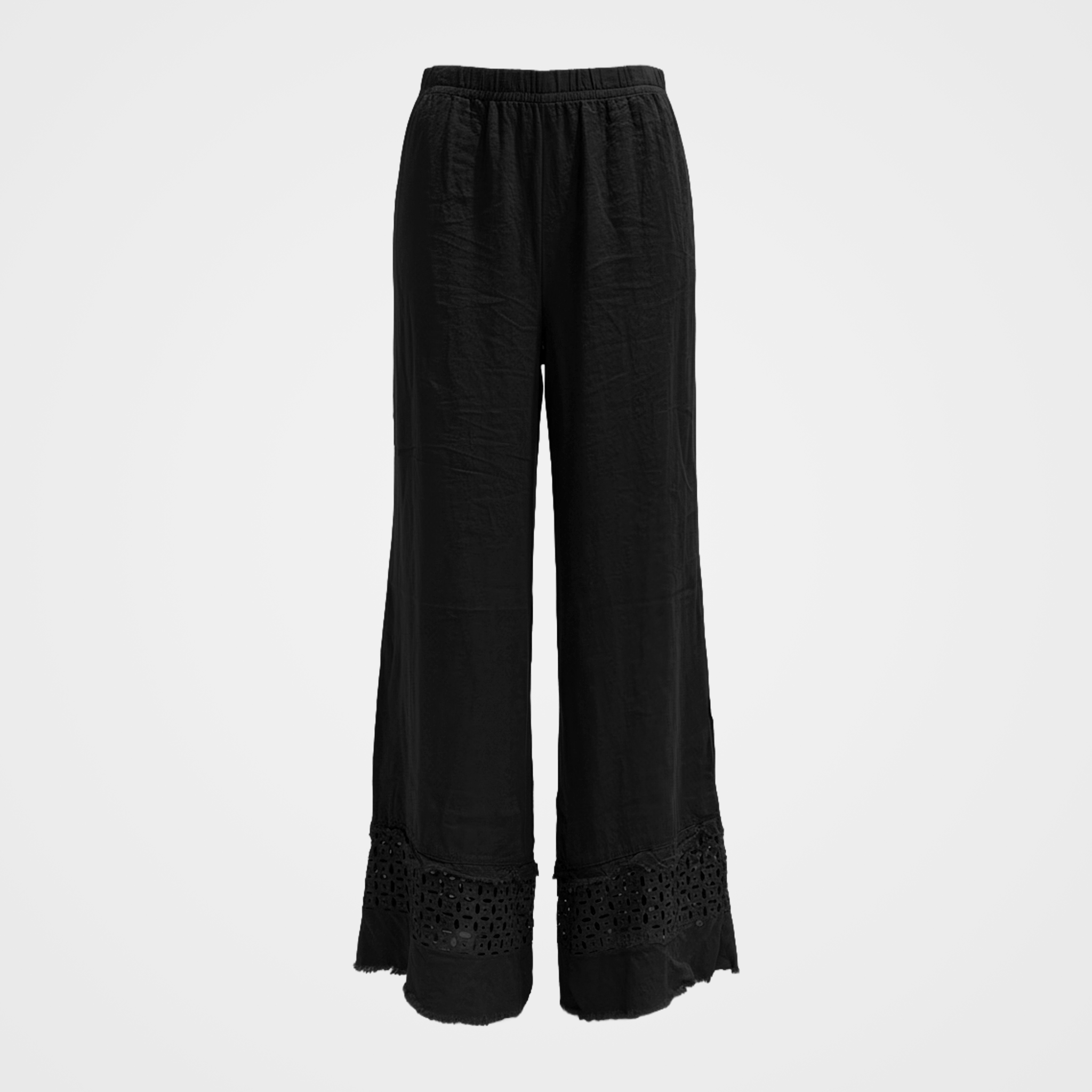 Linen Pants with Islet & Fringe Hem