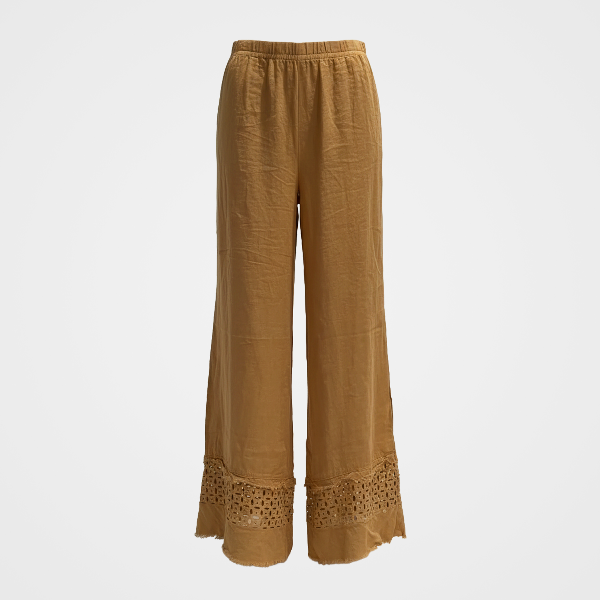 Linen Pants with Islet & Fringe Hem