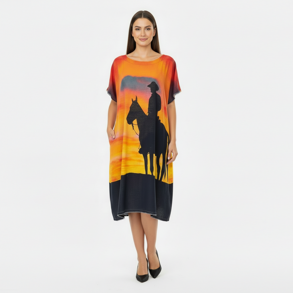 Kaftan Tunic Dress with Sunset Cowboy