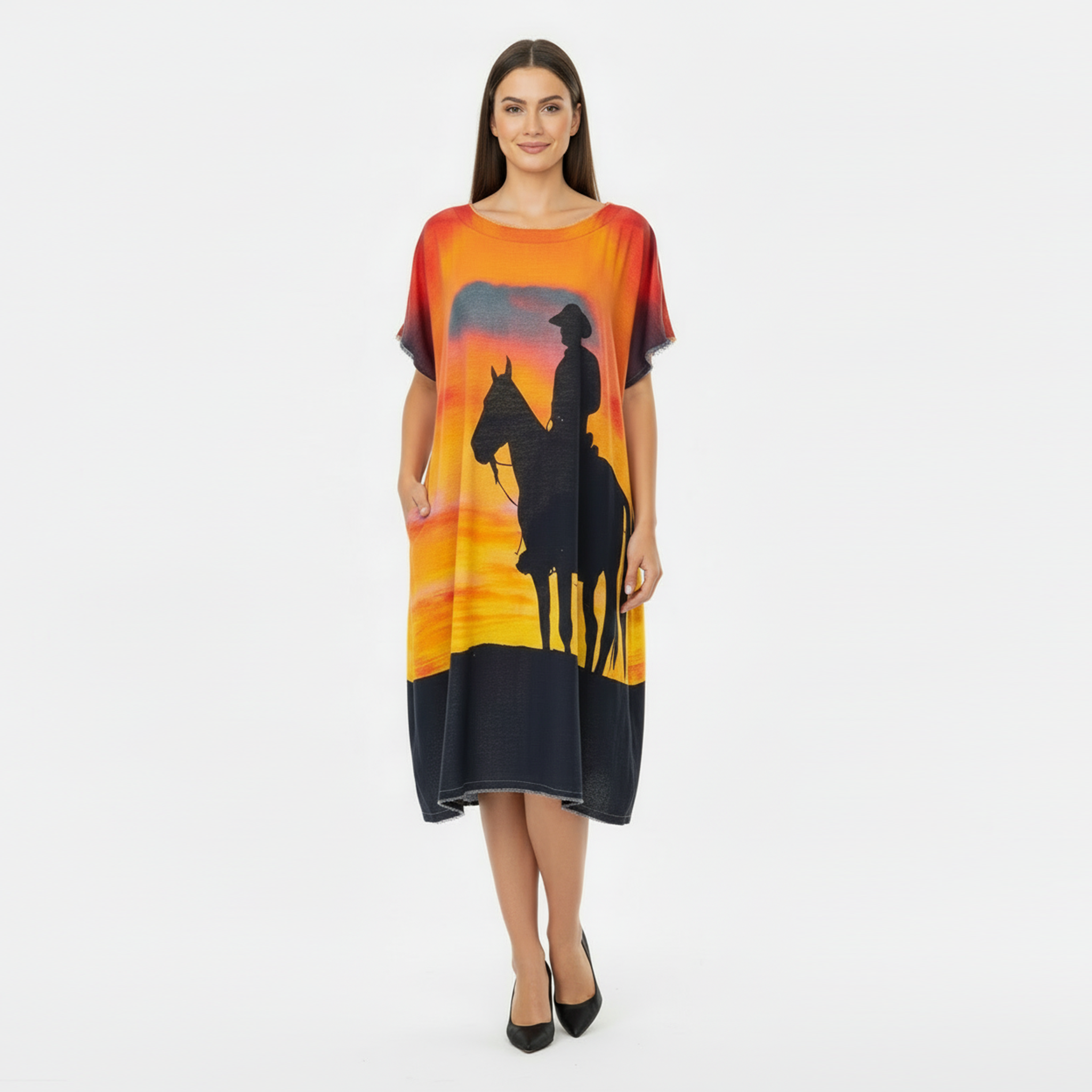 Kaftan Tunic Dress with Sunset Cowboy