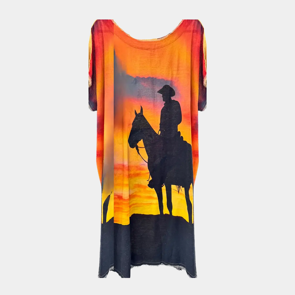 Kaftan Tunic Dress with Sunset Cowboy