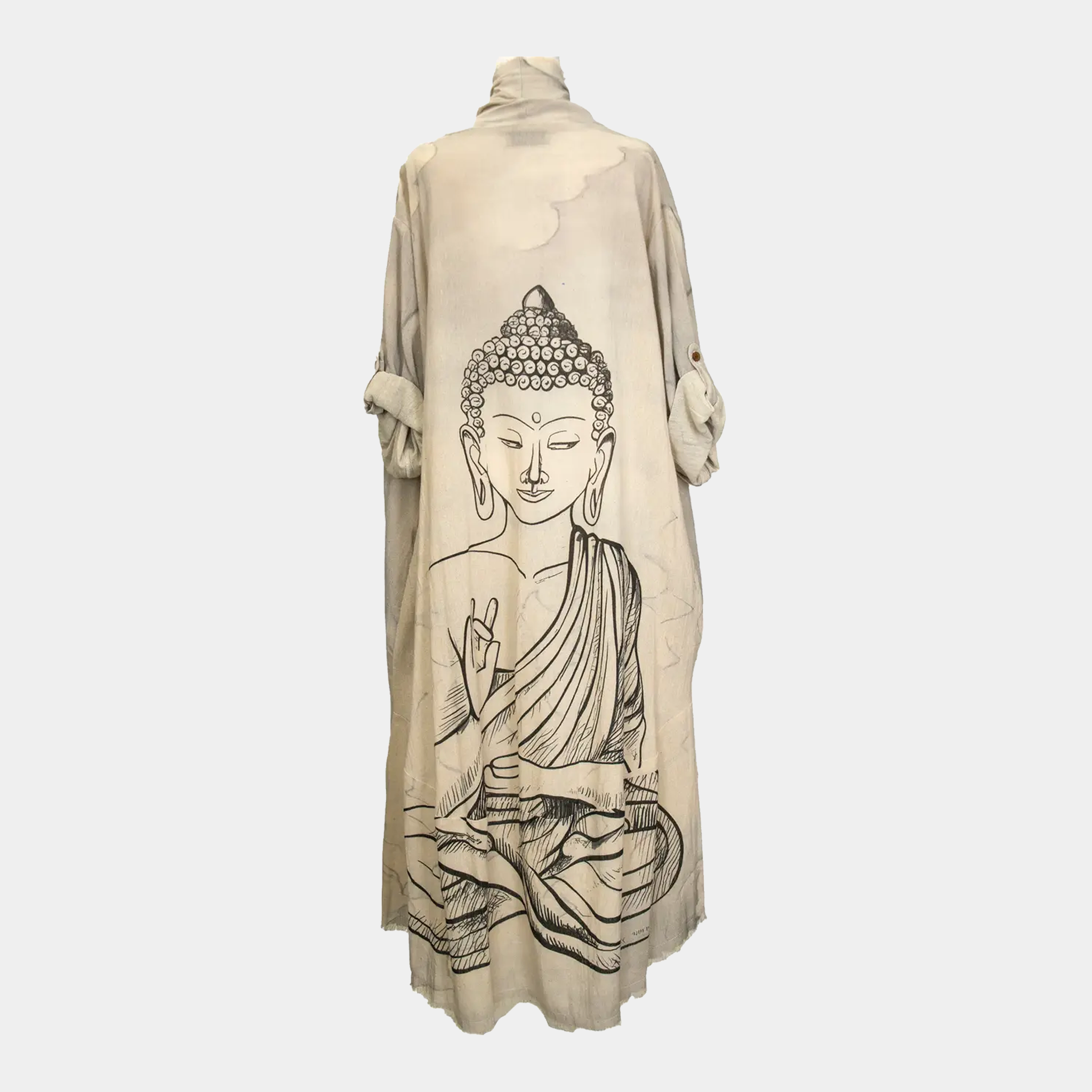 Duster with Buddha Print in Cream