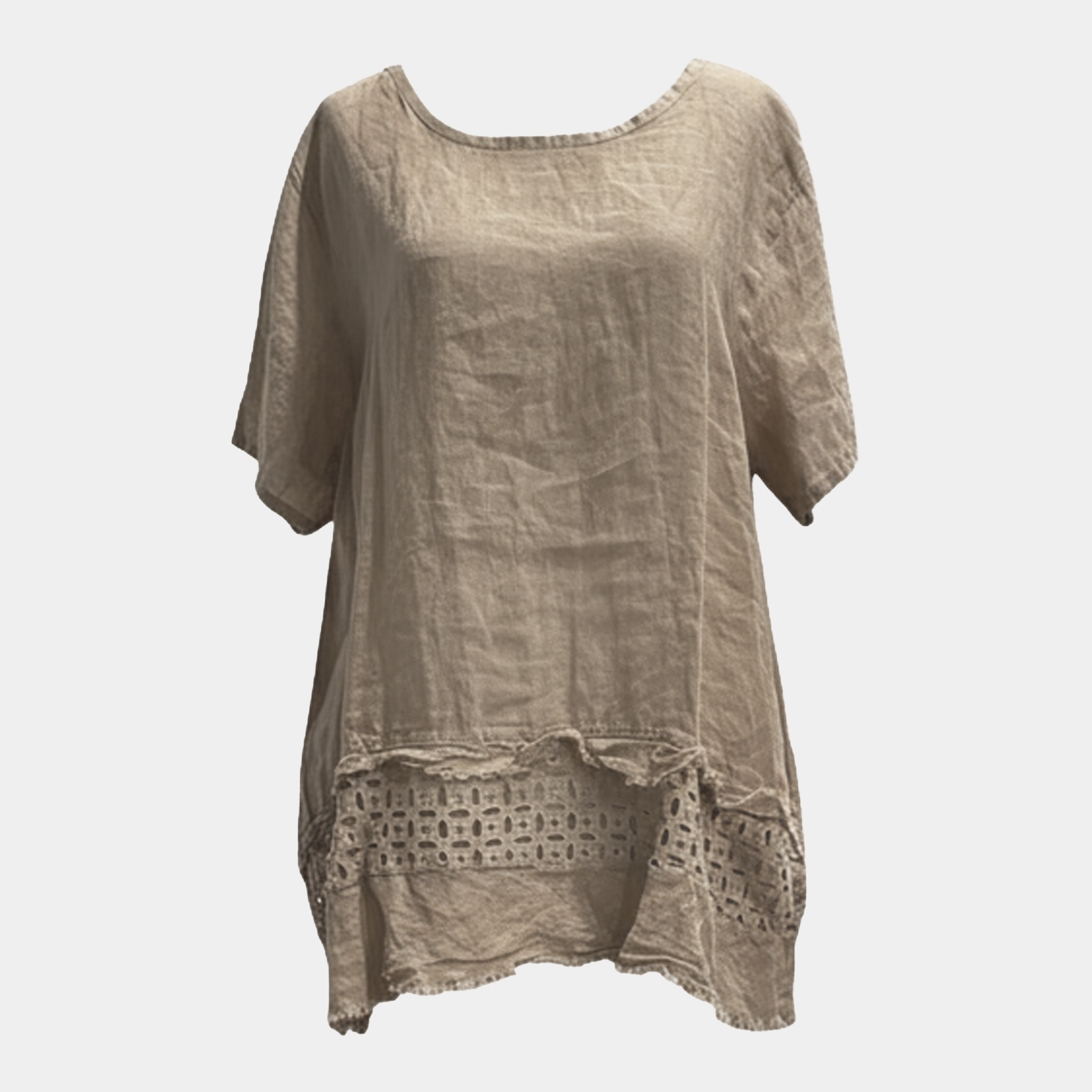 Linen Top with Islet & Fringe Hem in Three Colors