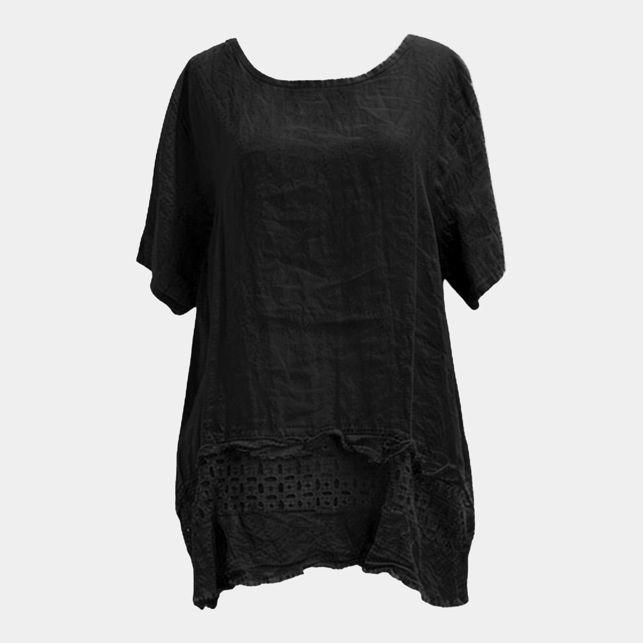 Linen Top with Islet & Fringe Hem in Three Colors