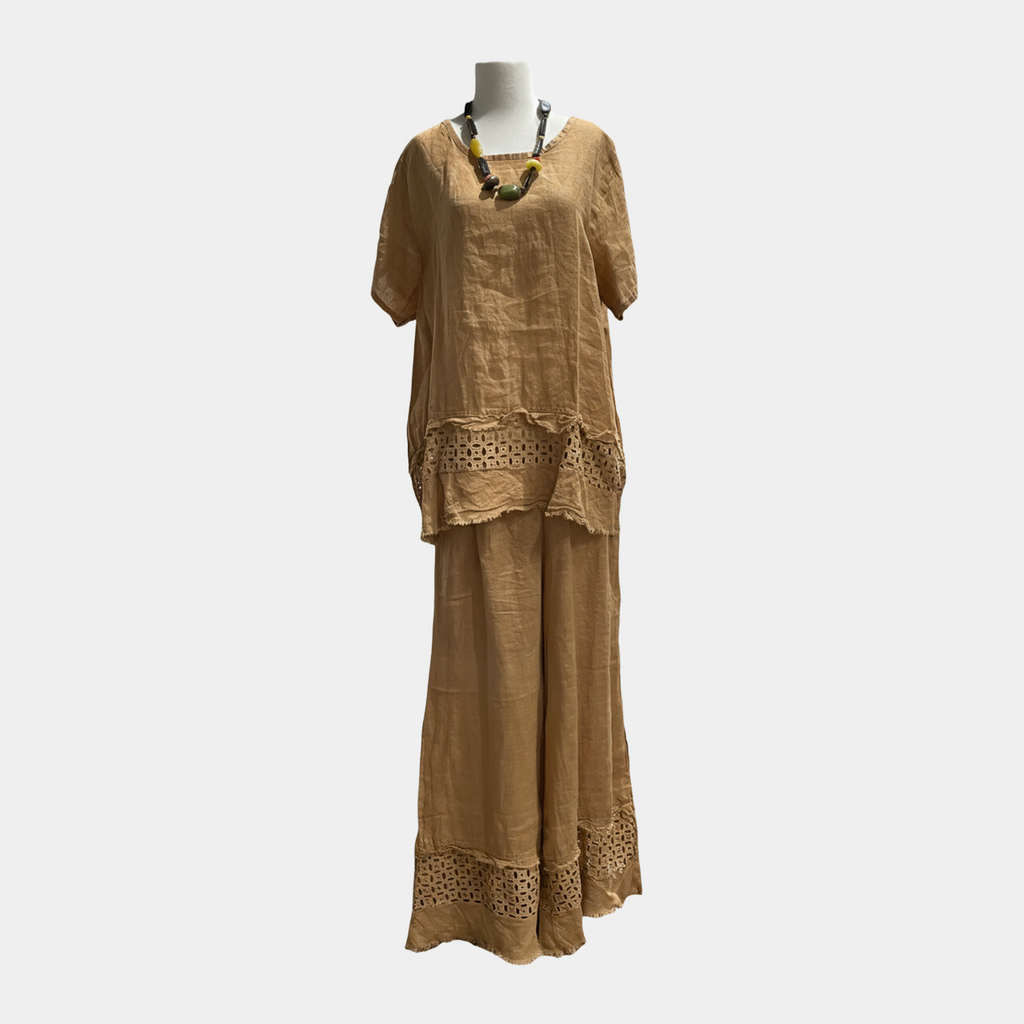 Linen Top with Islet & Fringe Hem in Three Colors