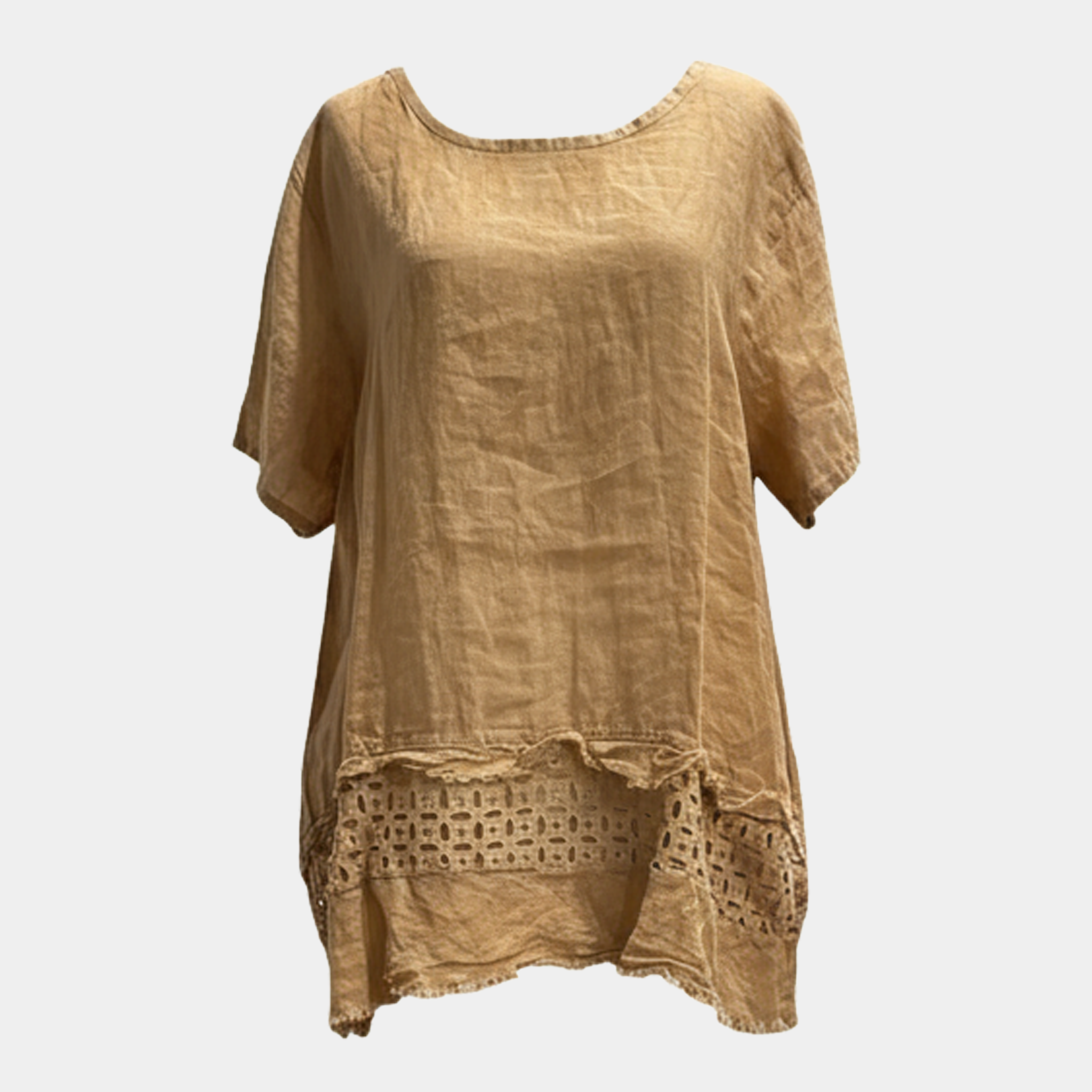 Linen Top with Islet & Fringe Hem in Three Colors