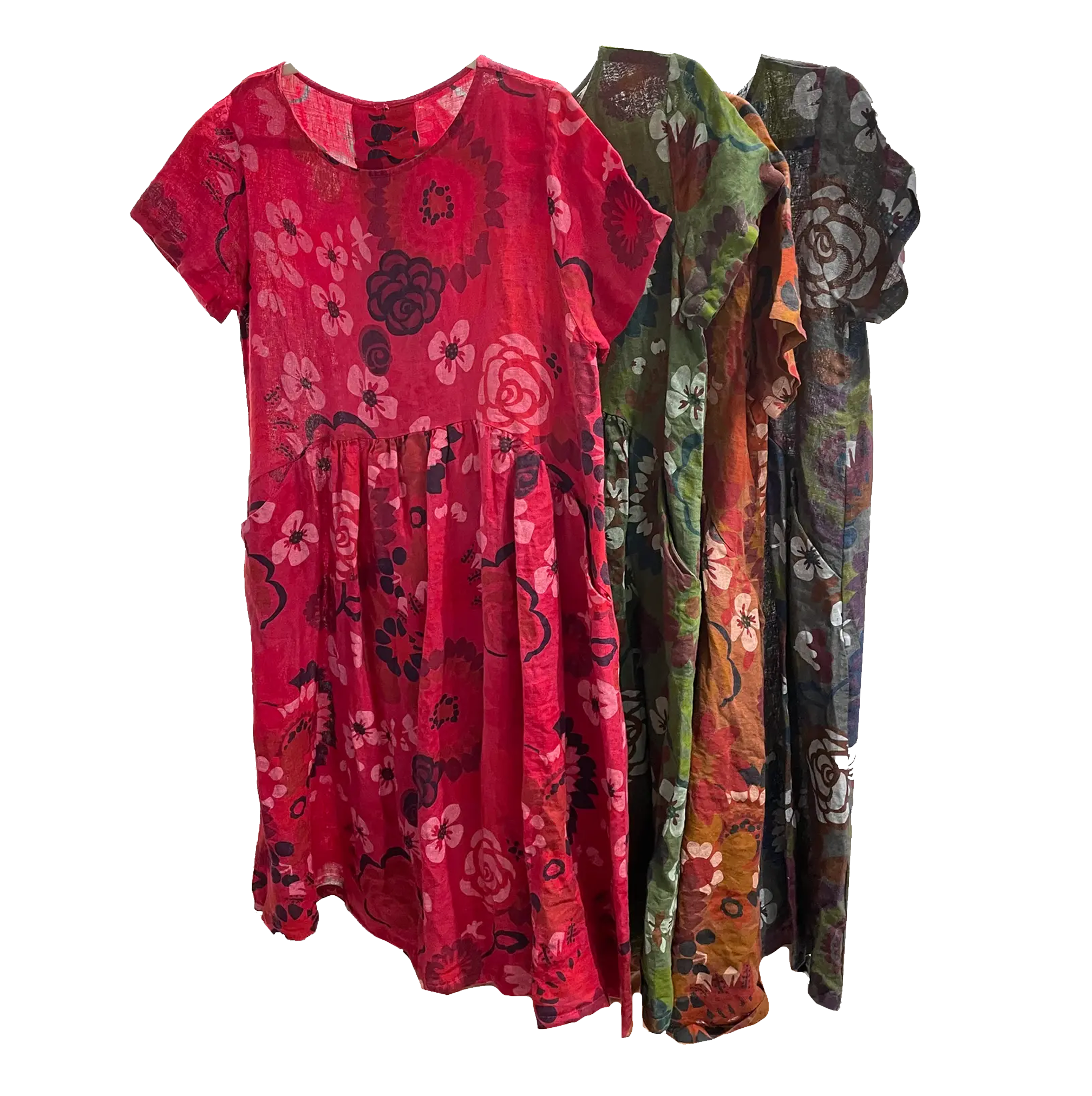 Linen Floral Dress in Four Colors