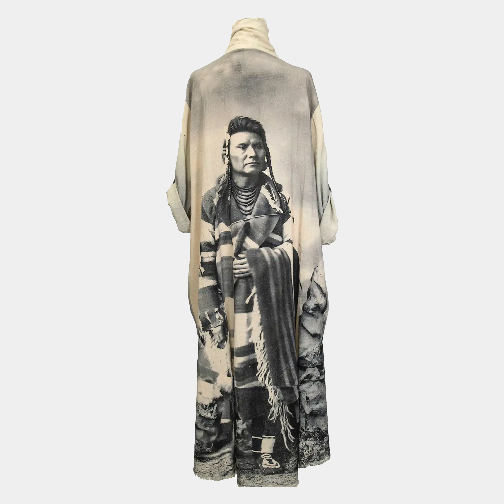 Duster with Chief Joseph Print in Cream with Gray