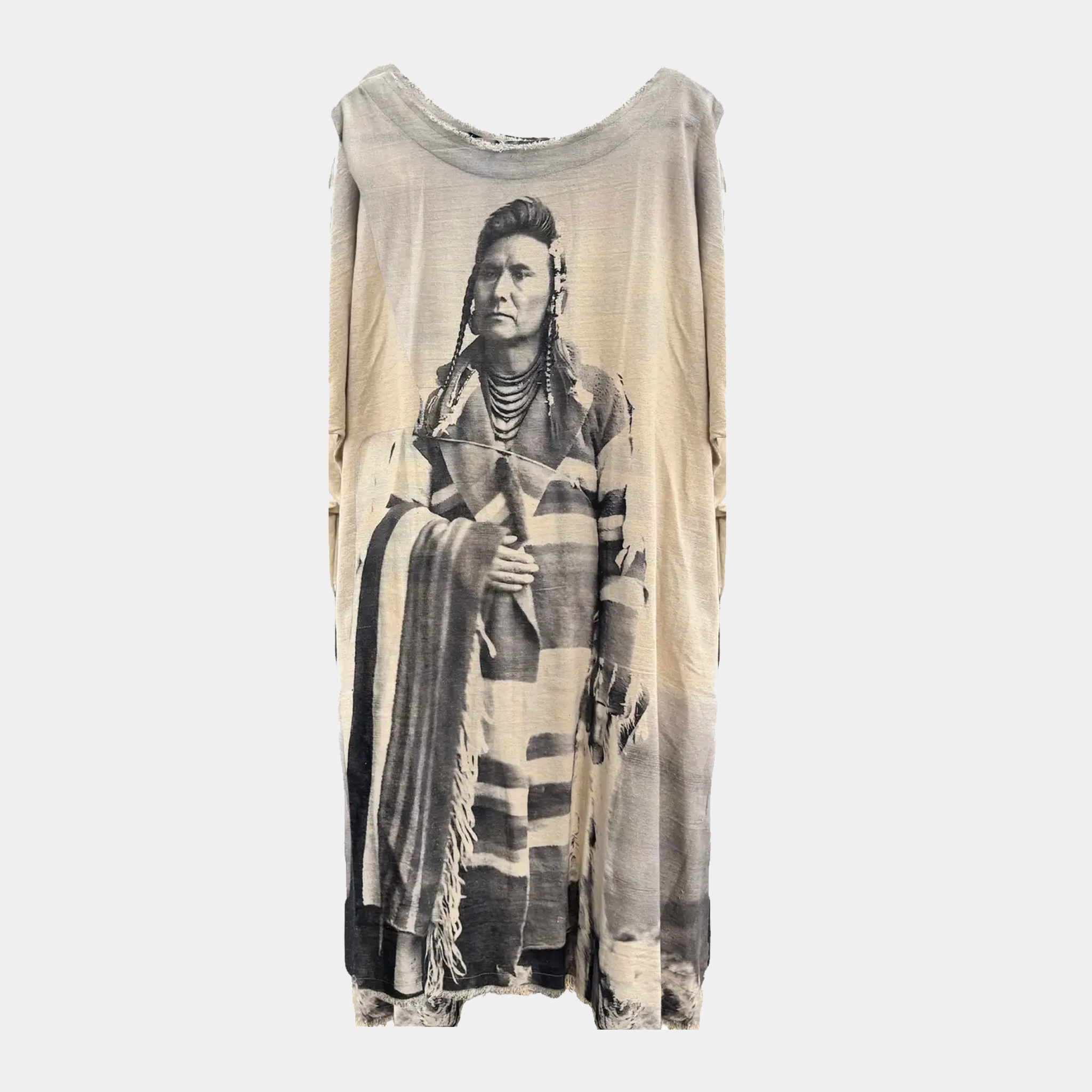 Kaftan Tunic Dress with Chief Joseph Grayscale Print