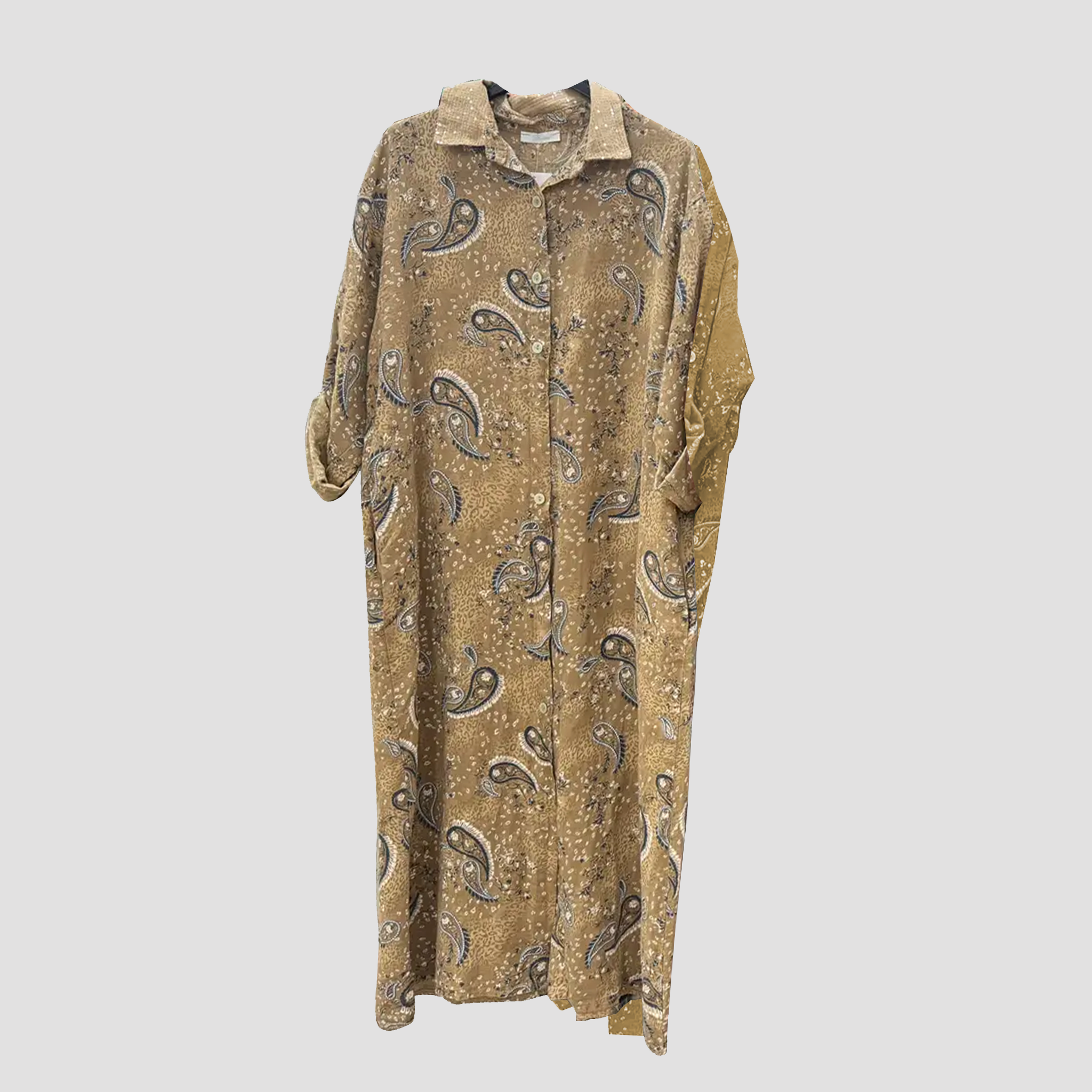 Linen Paisley Button-Up Dress with Sequin Collar in Three Colors