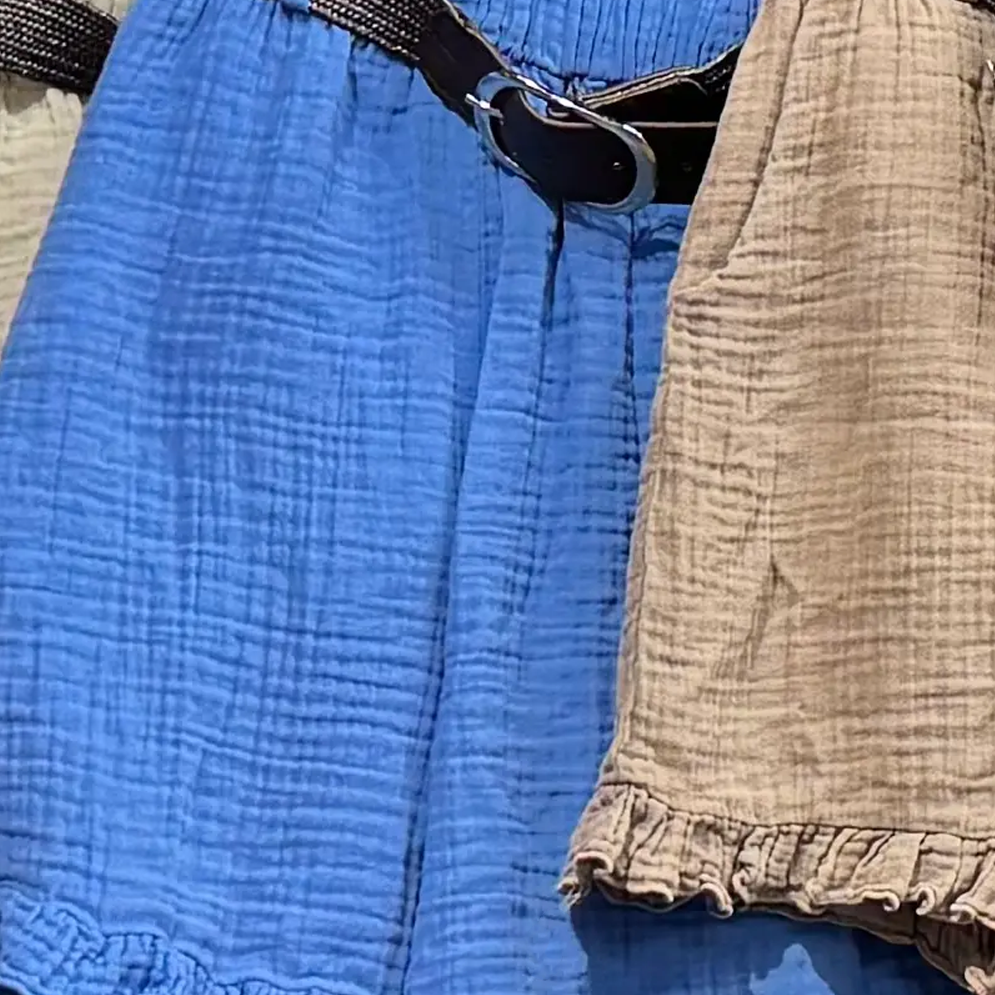 Belted Double Gauze Shorts with Ruffle Hem