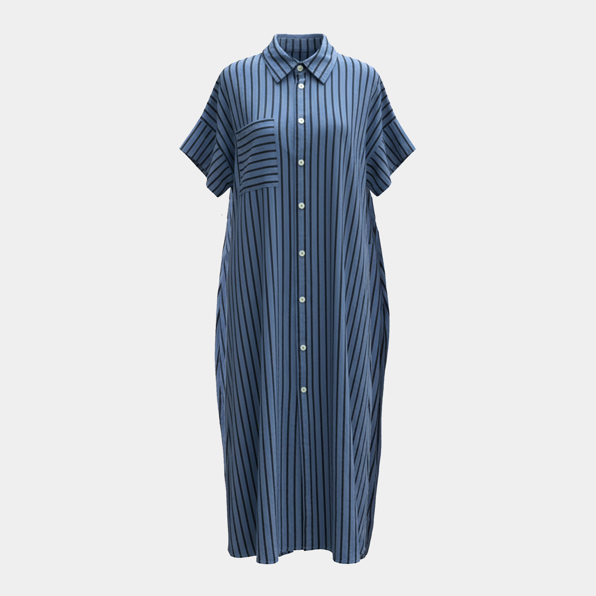 Linen Button Up Dress with Vertical Stripes in Four Colors