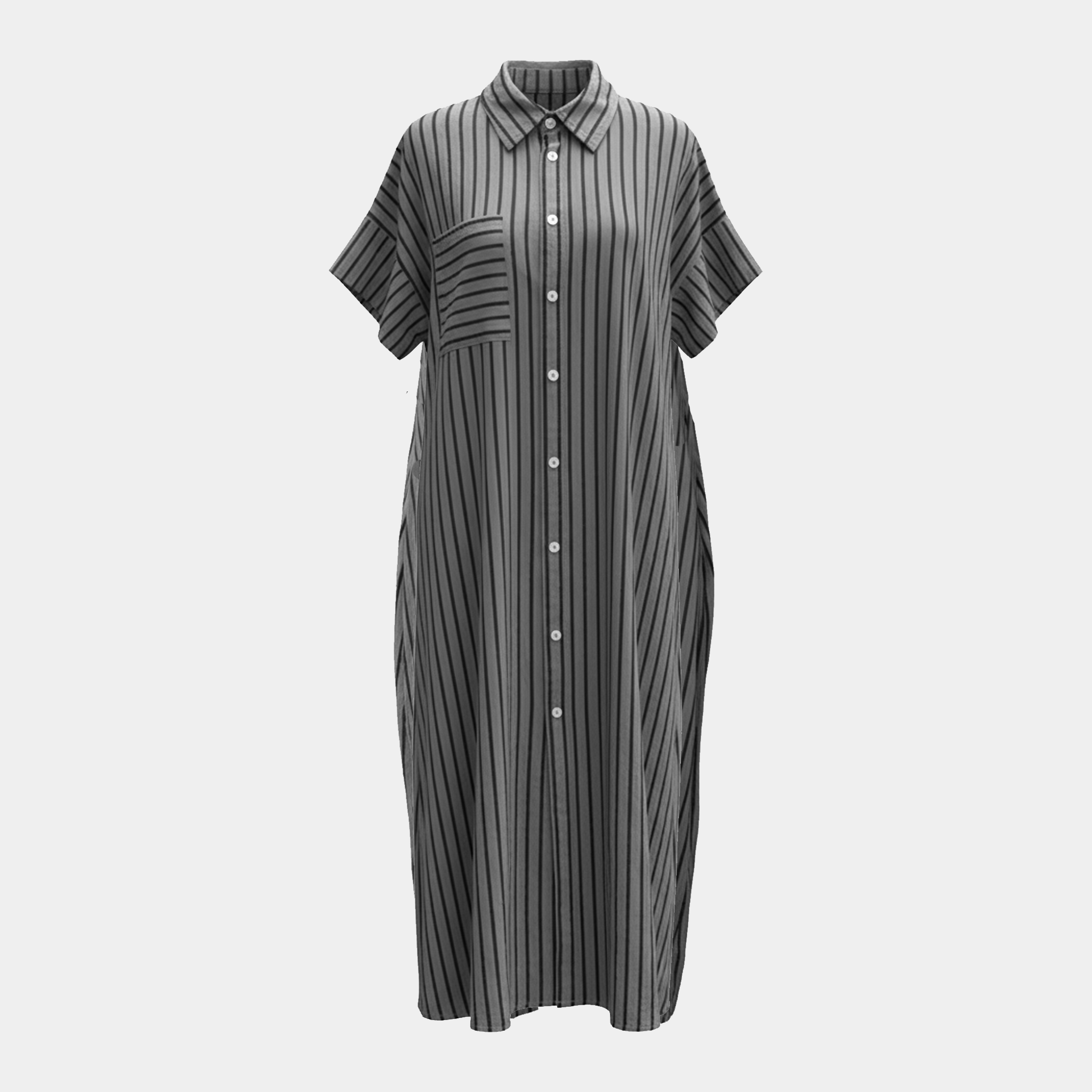 Linen Button Up Dress with Vertical Stripes in Four Colors