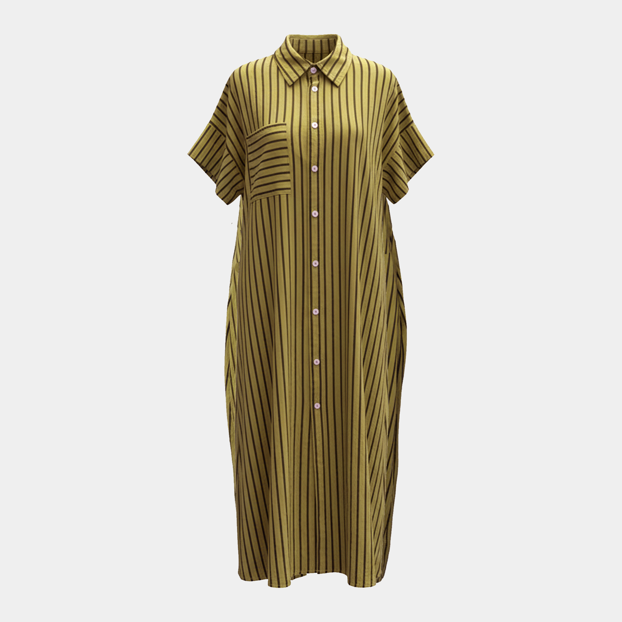Linen Button Up Dress with Vertical Stripes in Four Colors