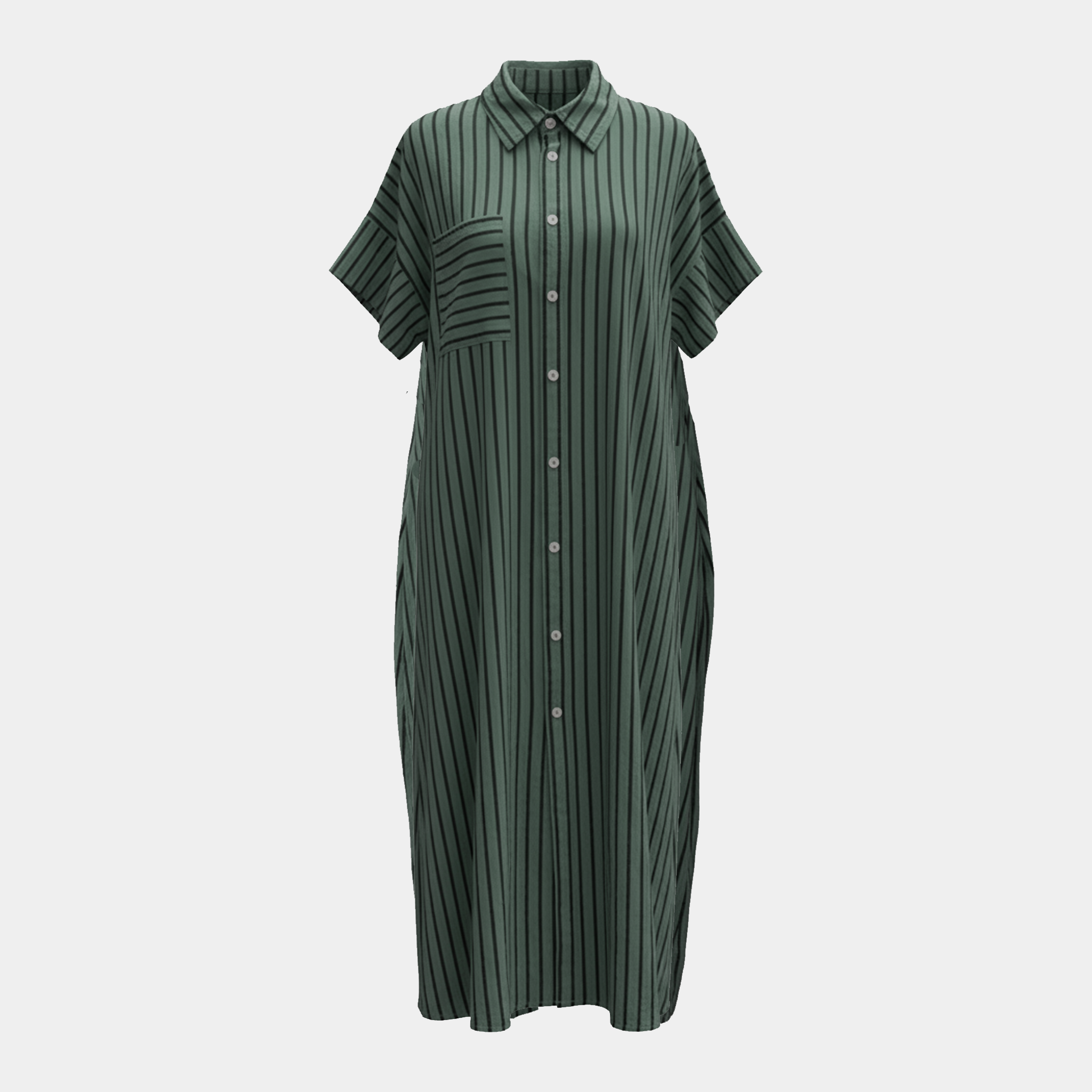 Linen Button Up Dress with Vertical Stripes in Four Colors