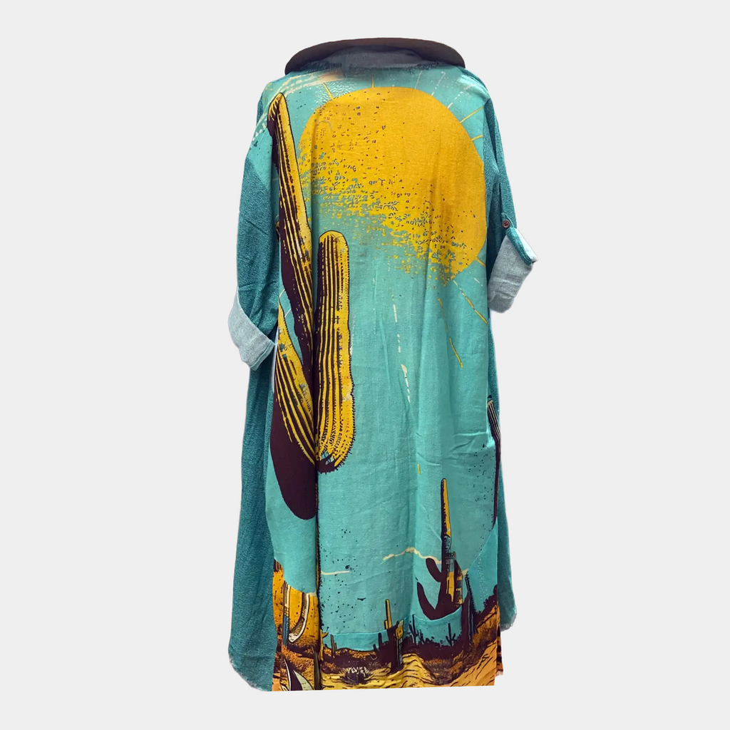 Duster with Sunset Cactus Print in Turquoise or Orange