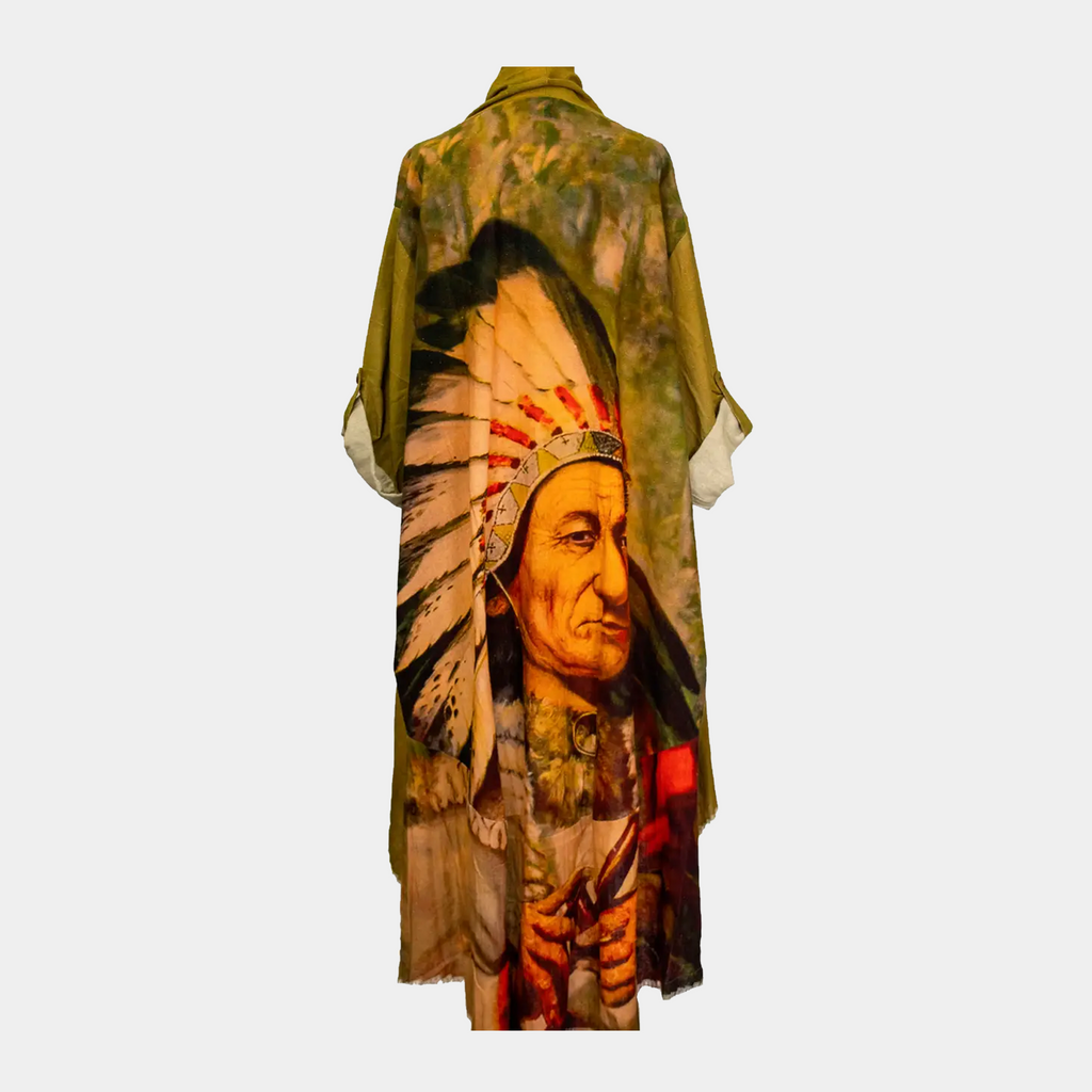 Duster with Sitting Bull Print in Olive