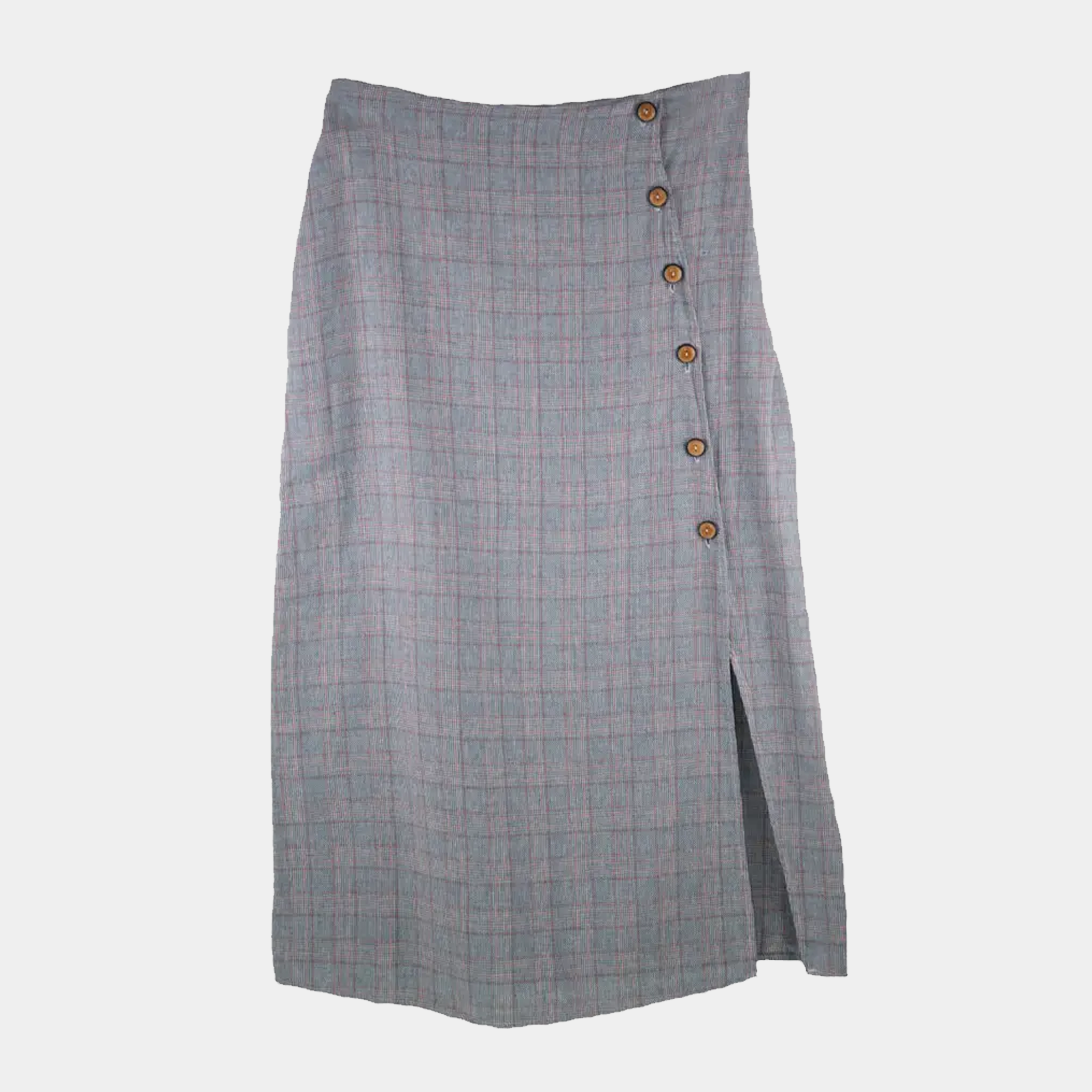 Linen Skirt with Buttons in Blue Plaid