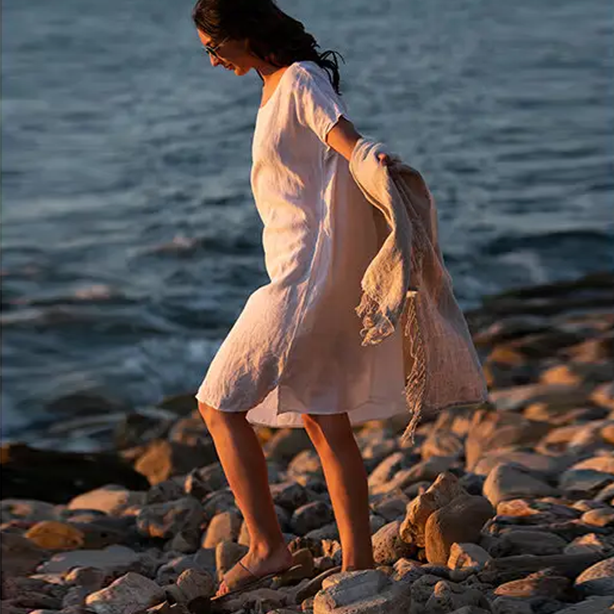 Linen Shift Dress in White