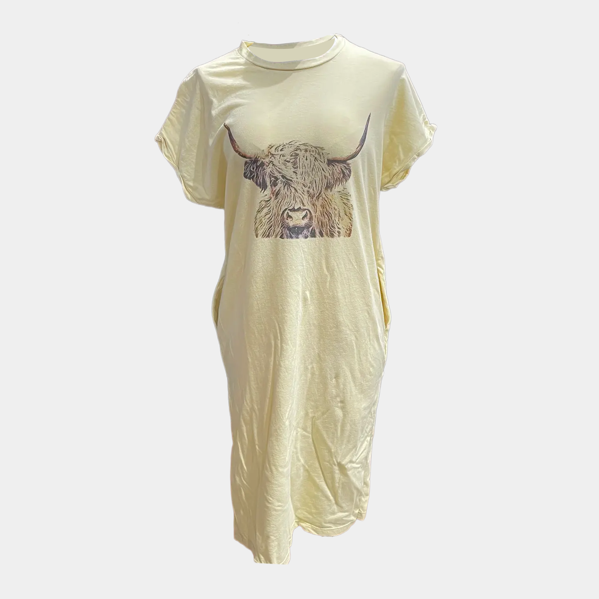 T-Shirt Shift Dress with Highland Cow Print