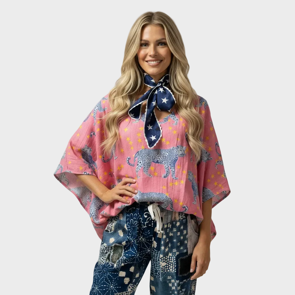 Oversized Cotton Collared Top with Fun Prints