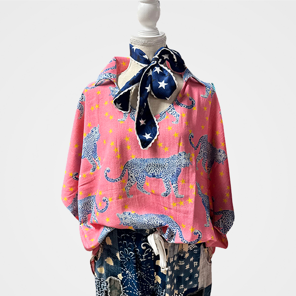 Oversized Cotton Collared Top with Fun Prints
