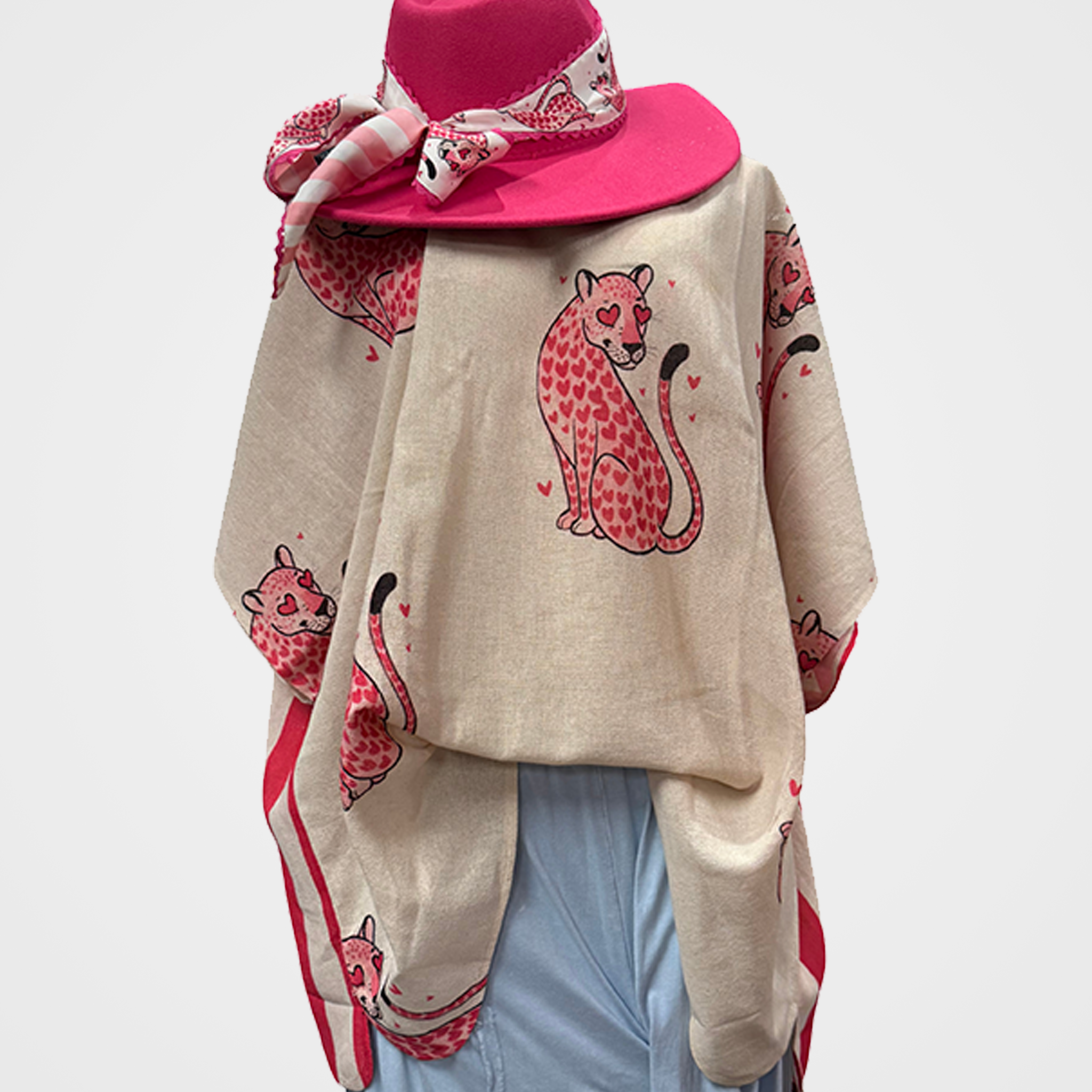 Oversized Cotton Collared Top with Cheetah Hearts & Stripes