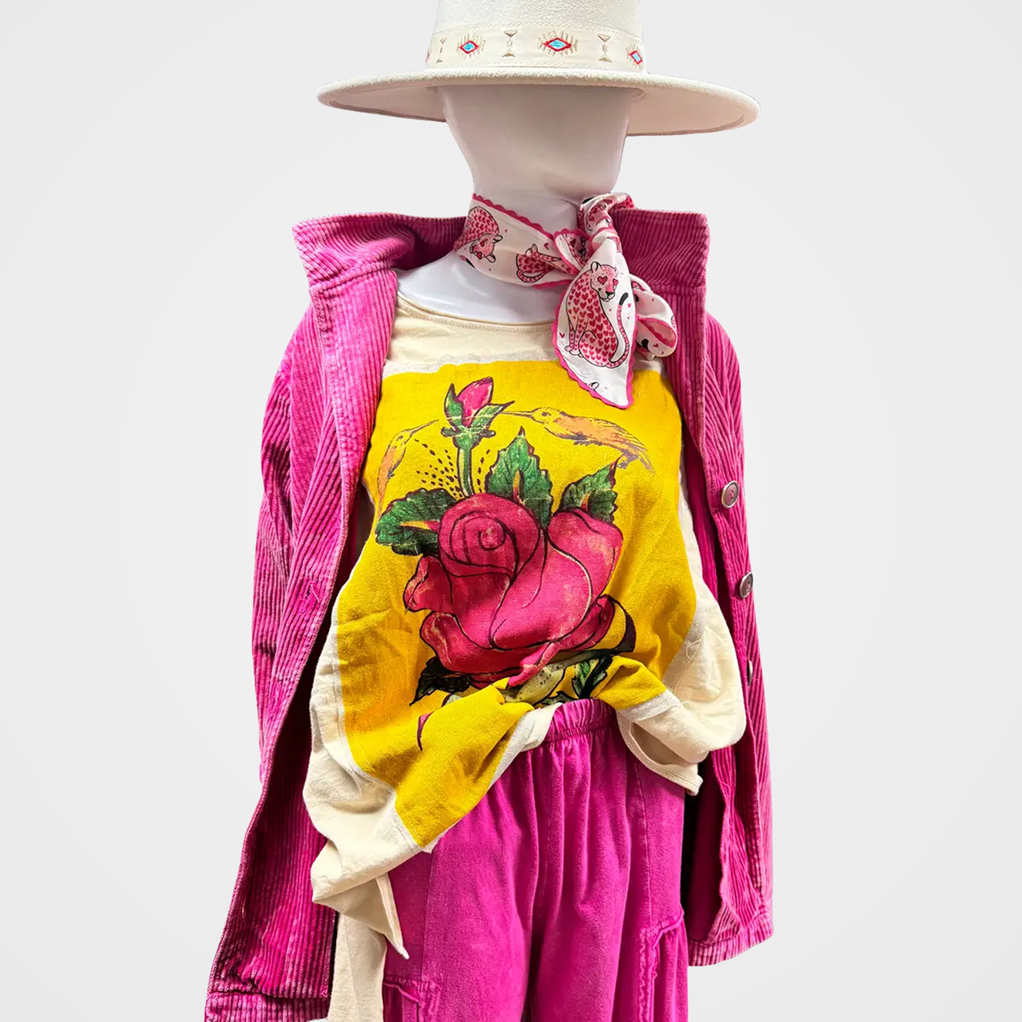 Tee with Colorful Patchwork Rose Print