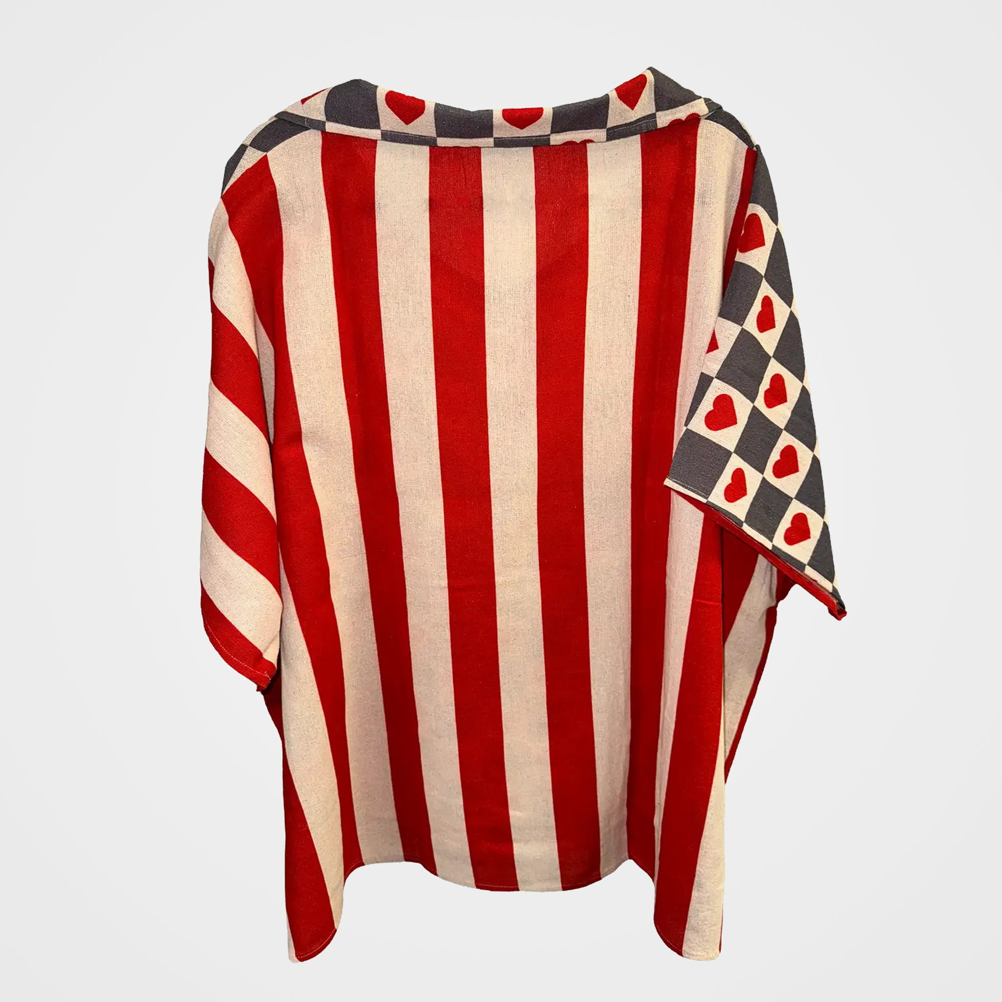 Oversized Cotton Collared Top with Hearts & Stripes