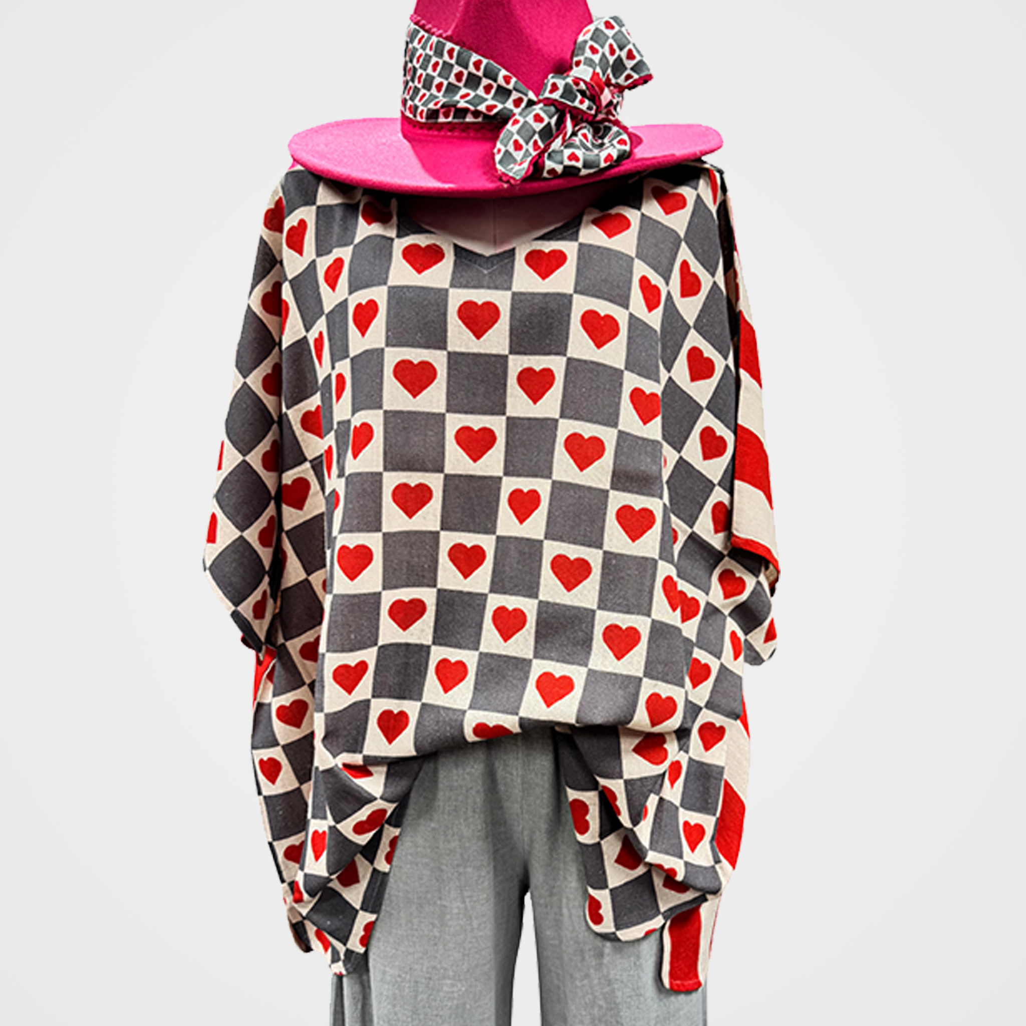 Oversized Cotton Collared Top with Hearts & Stripes