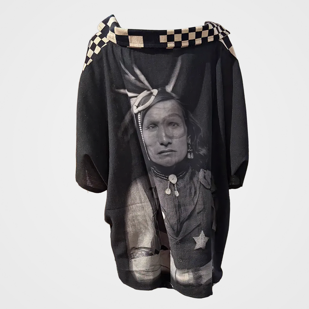 Oversized Top w/Checkerboard (front) & Iron White Man (back)