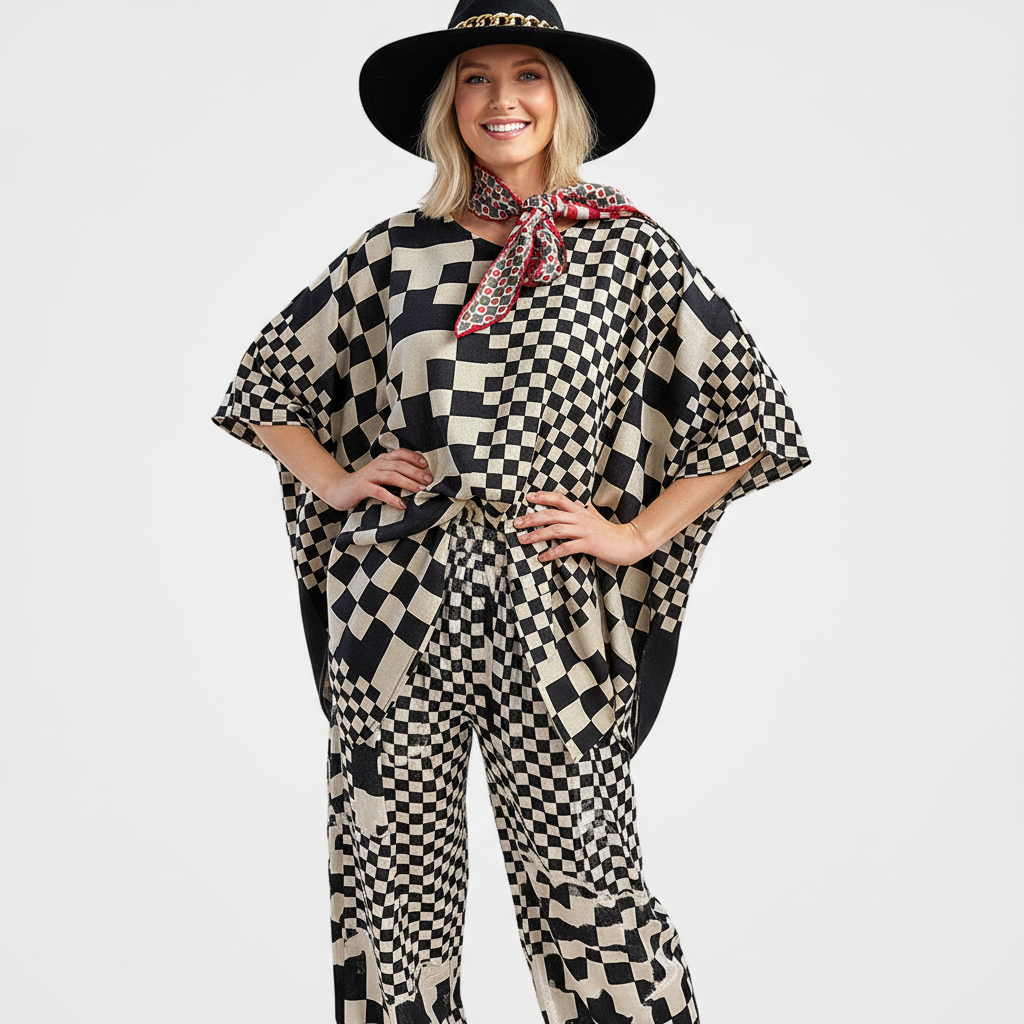 Oversized Top w/Checkerboard (front) & Iron White Man (back)