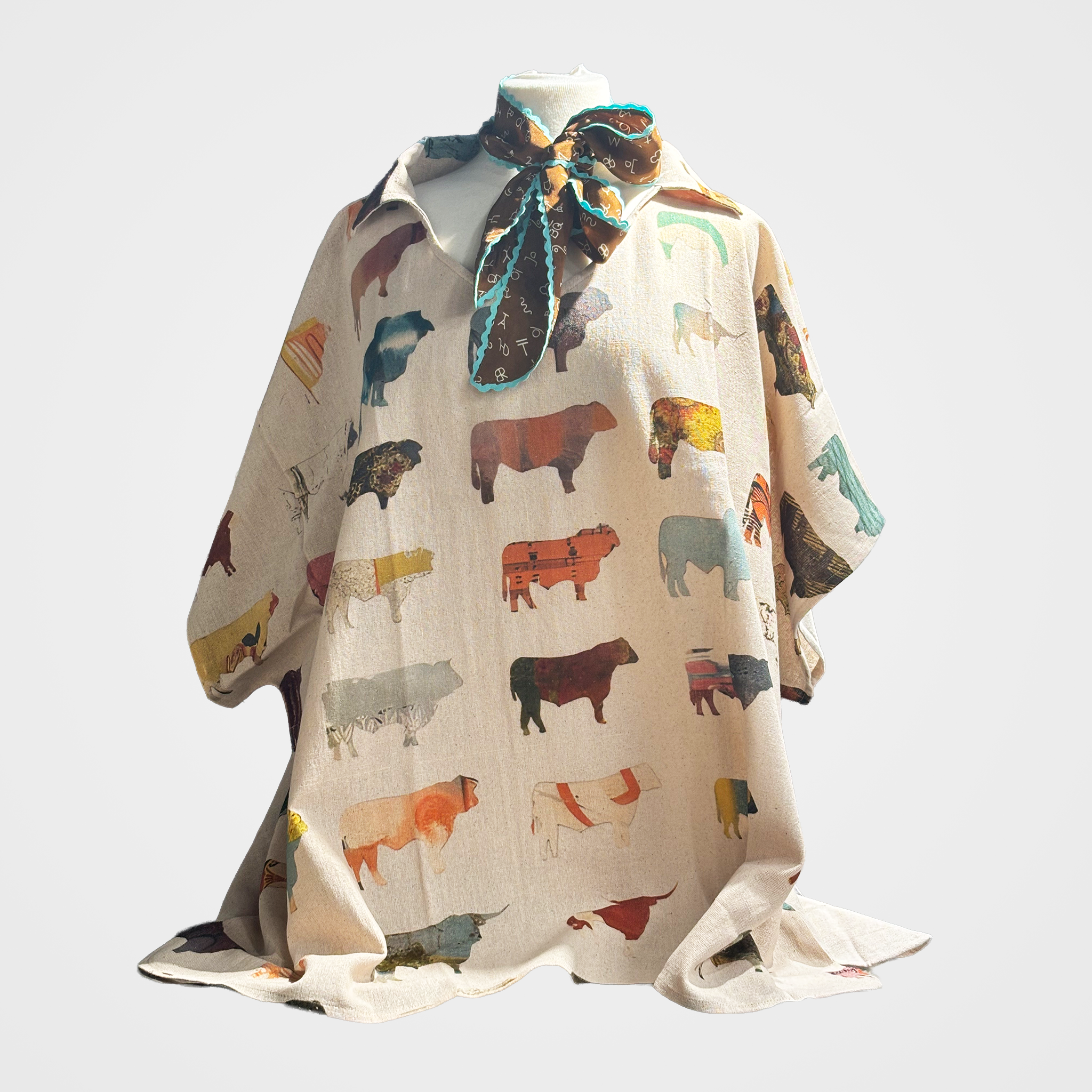 Oversized Collared Top with Multi Cow Print