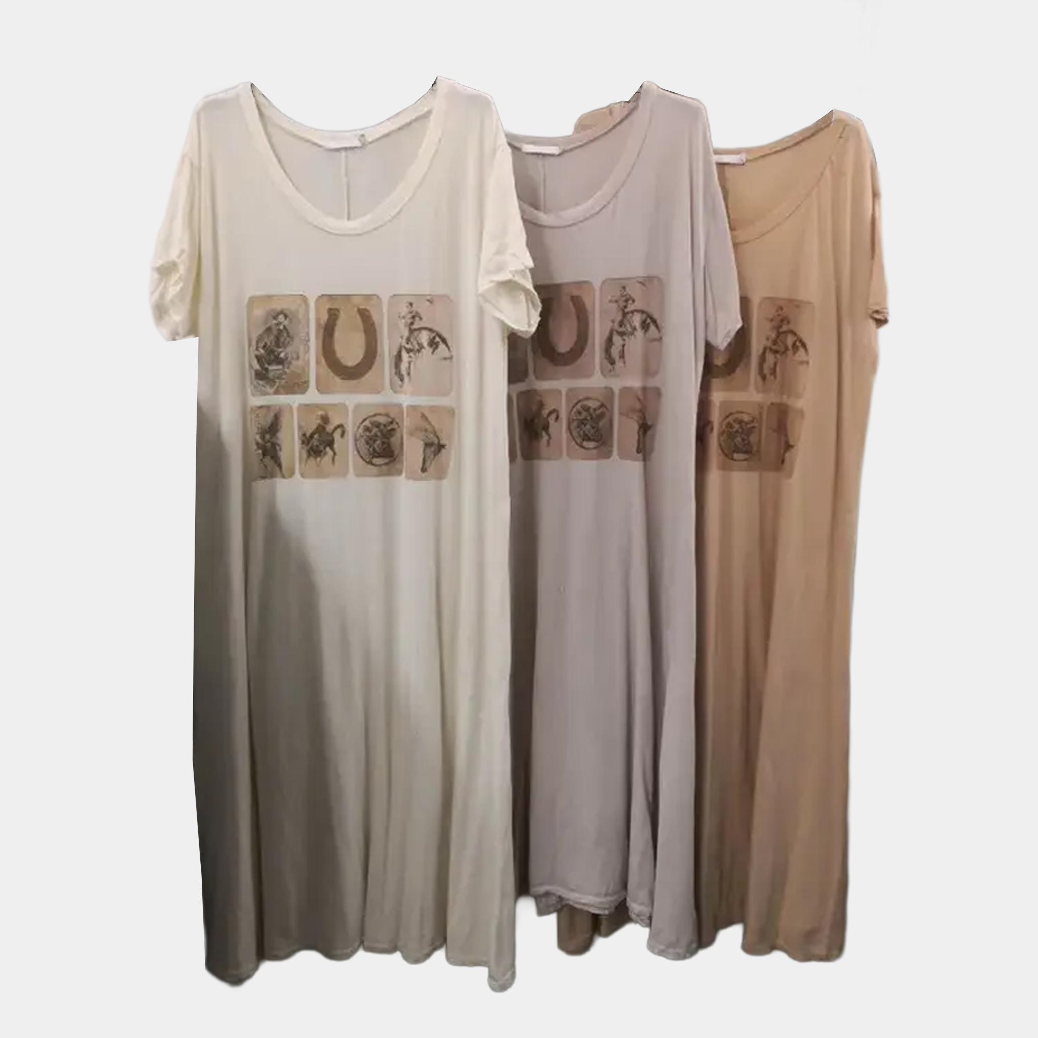 T-Shirt Dress with Rodeo Stamps Short Sleeve A-Line