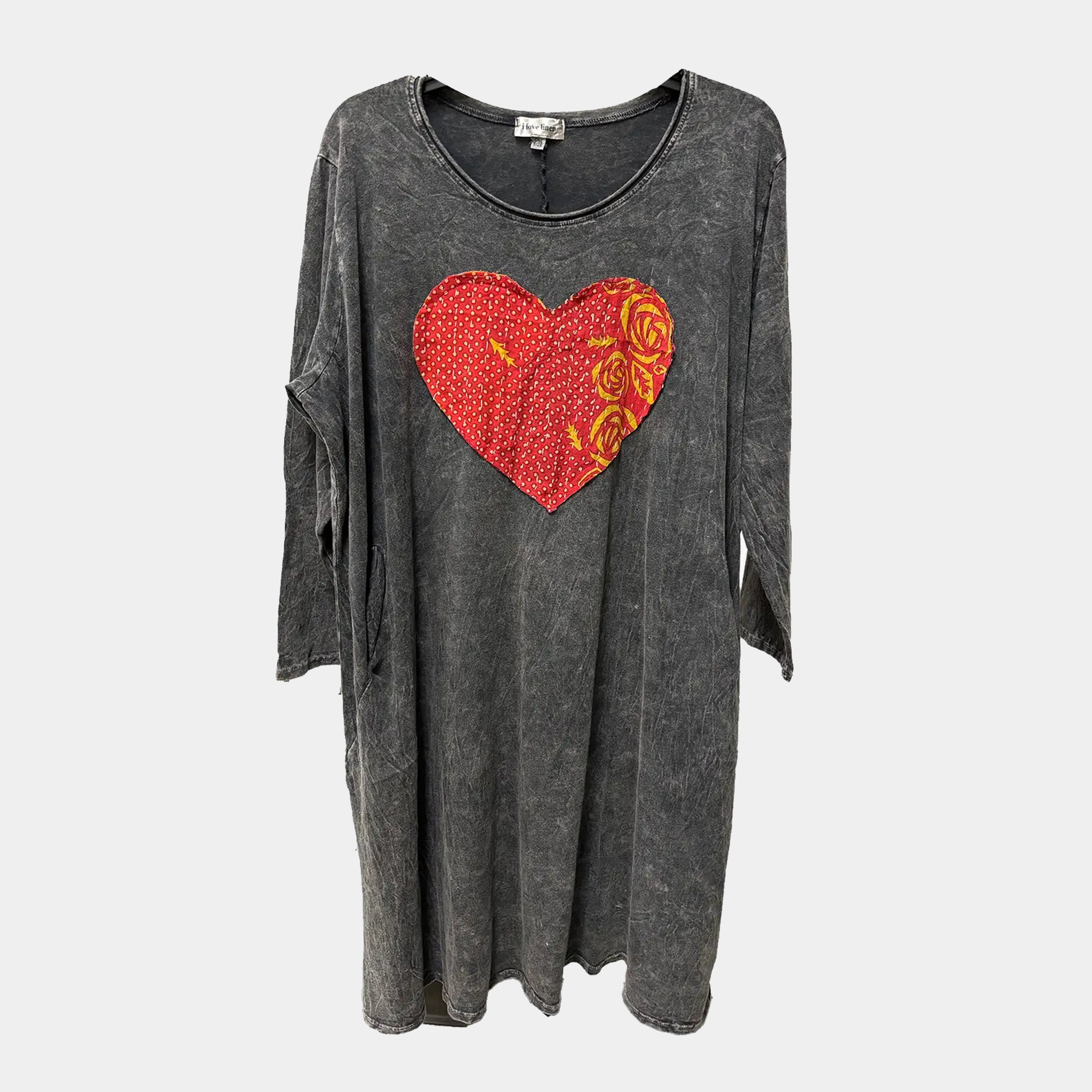 T-Shirt Dress with Heart & Roses Patchwork Print