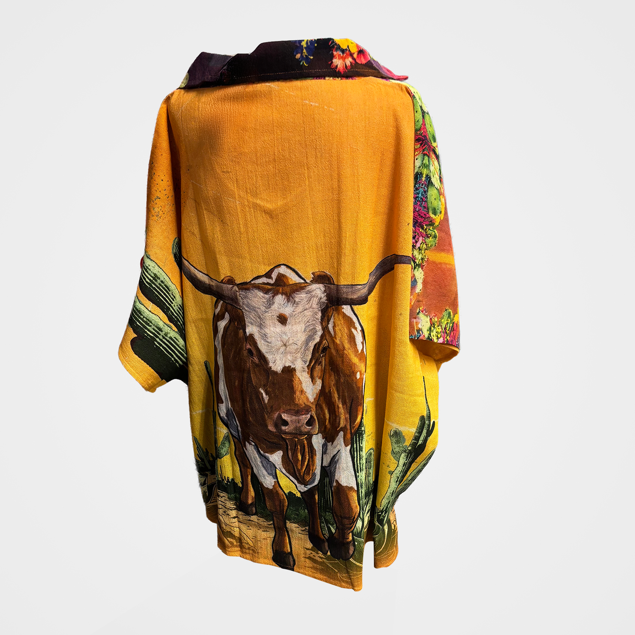 Oversized Collared Top with Vintage Cowgirl & Horse Print