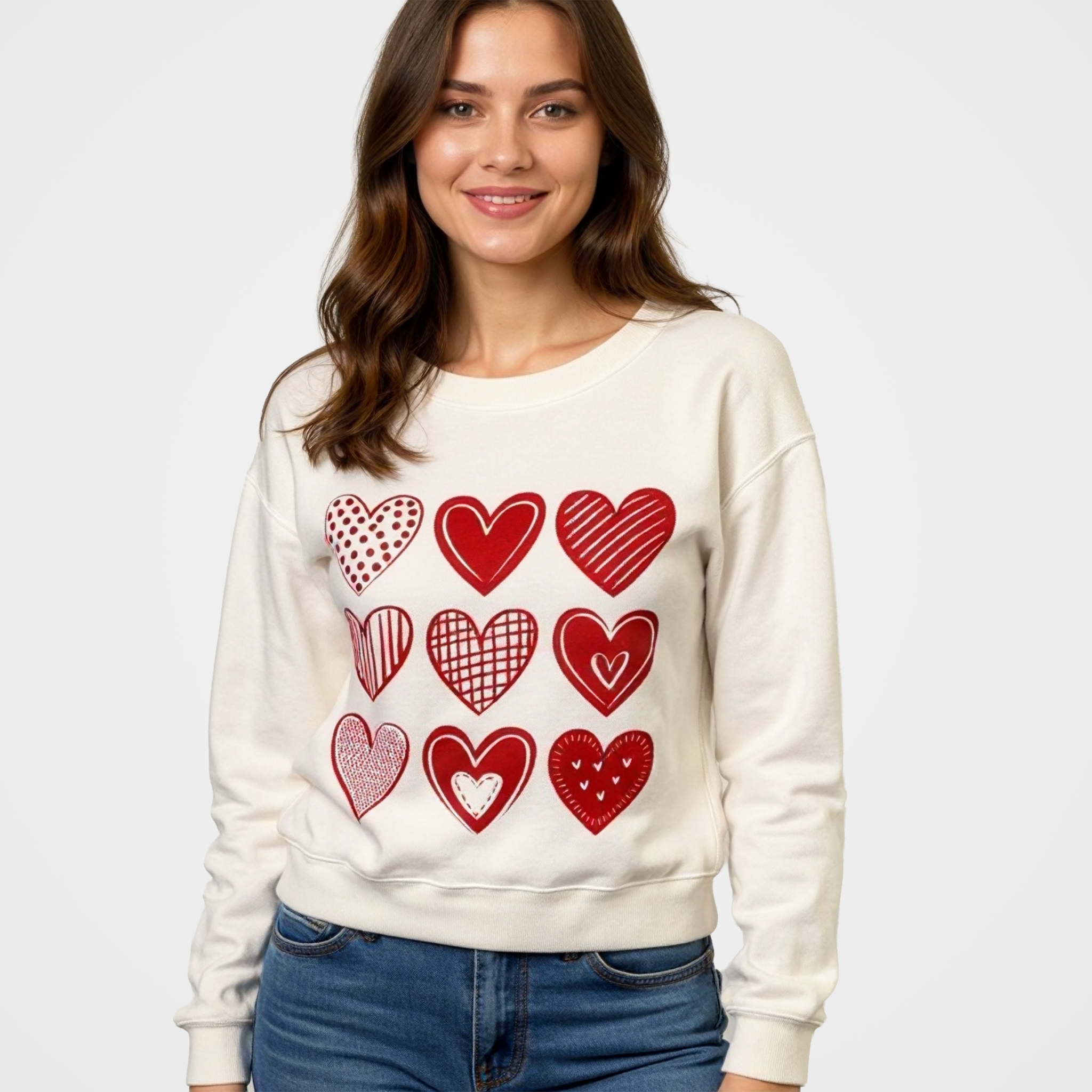 Cotton Fleece Hearts Printed Top