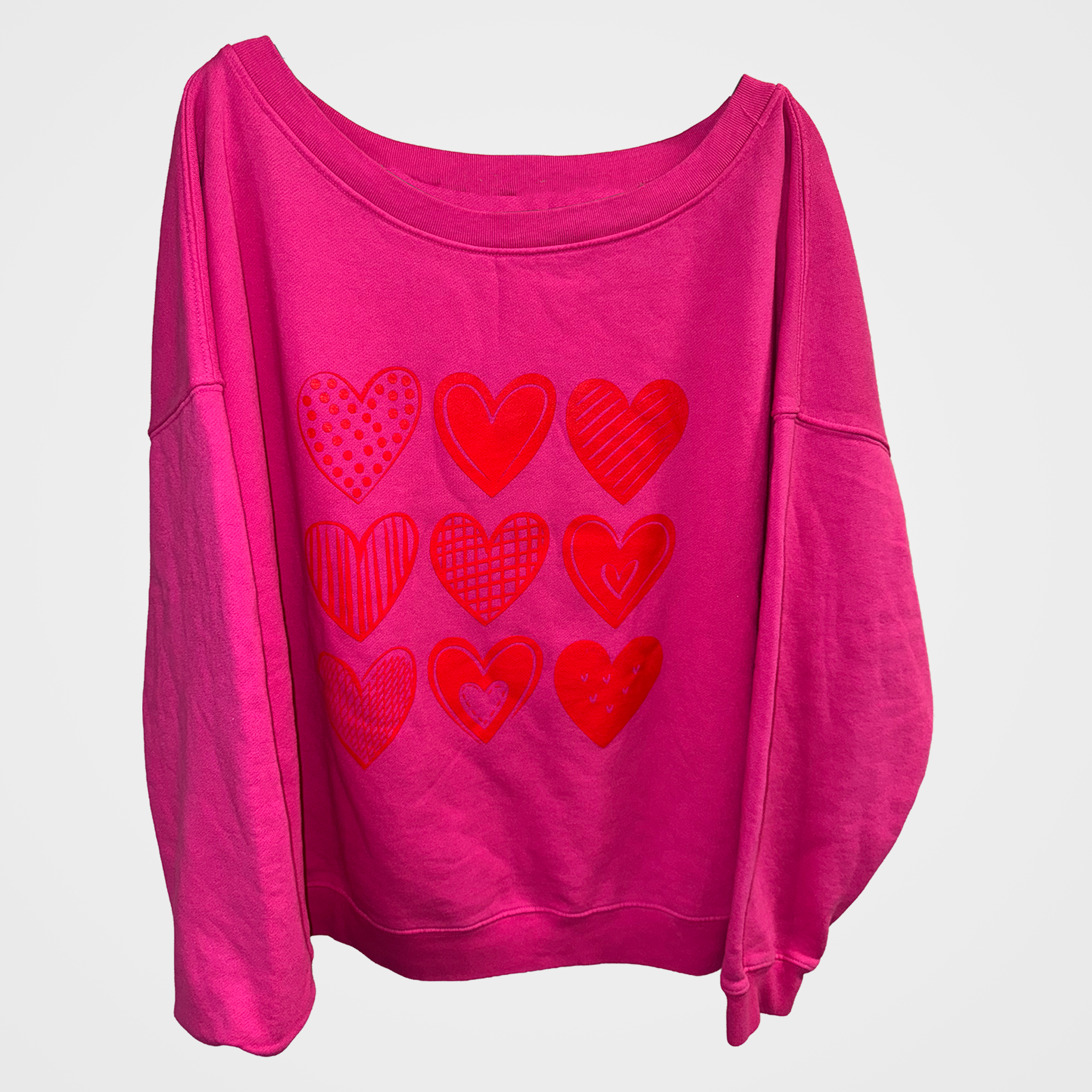 Cotton Fleece in Hot Pink with Orange Hearts Top