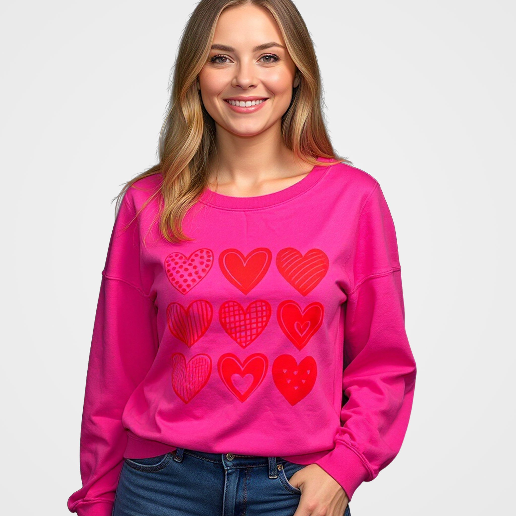Cotton Fleece in Hot Pink with Orange Hearts Top