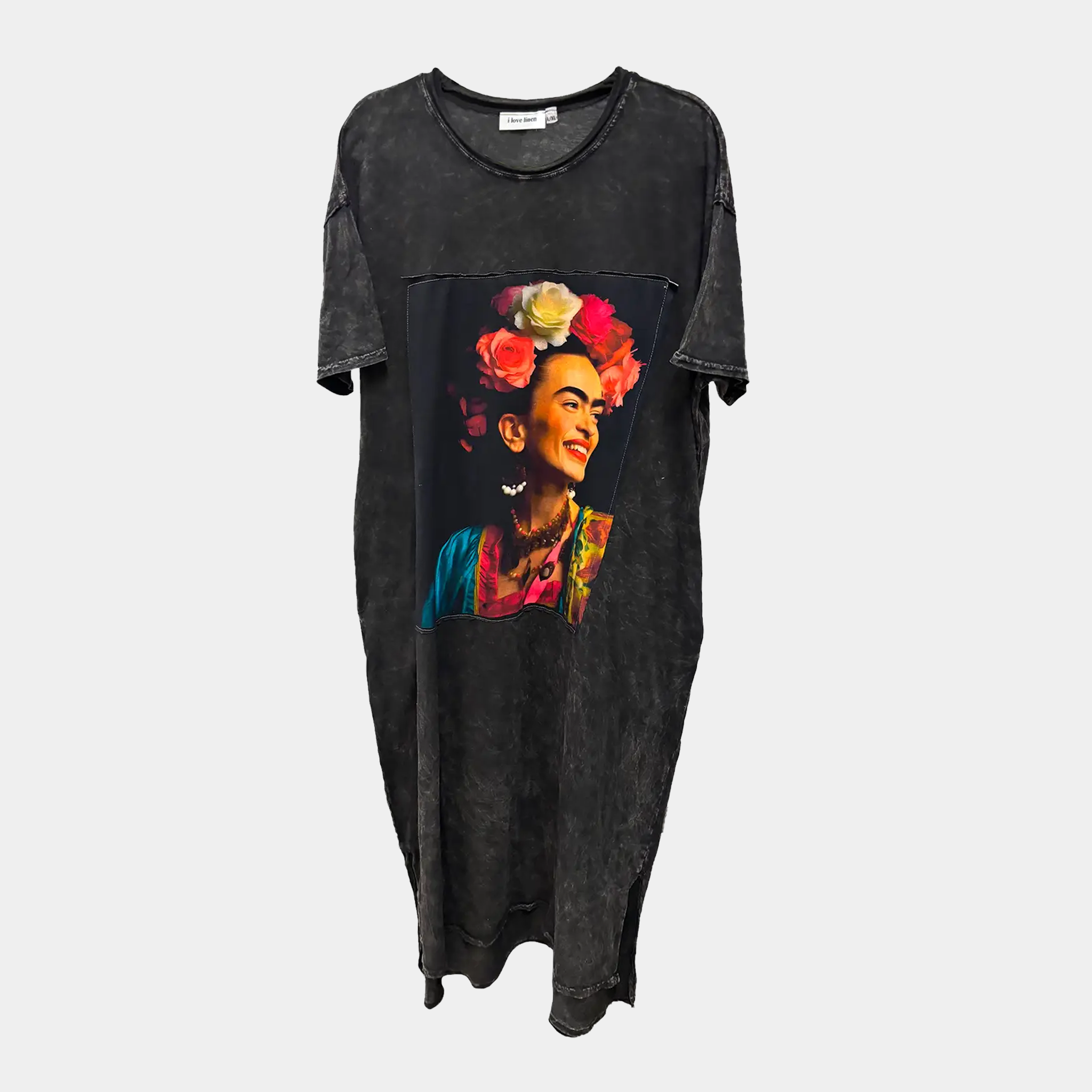 T-Shirt Dress with Frida Kahlo Patchwork Print
