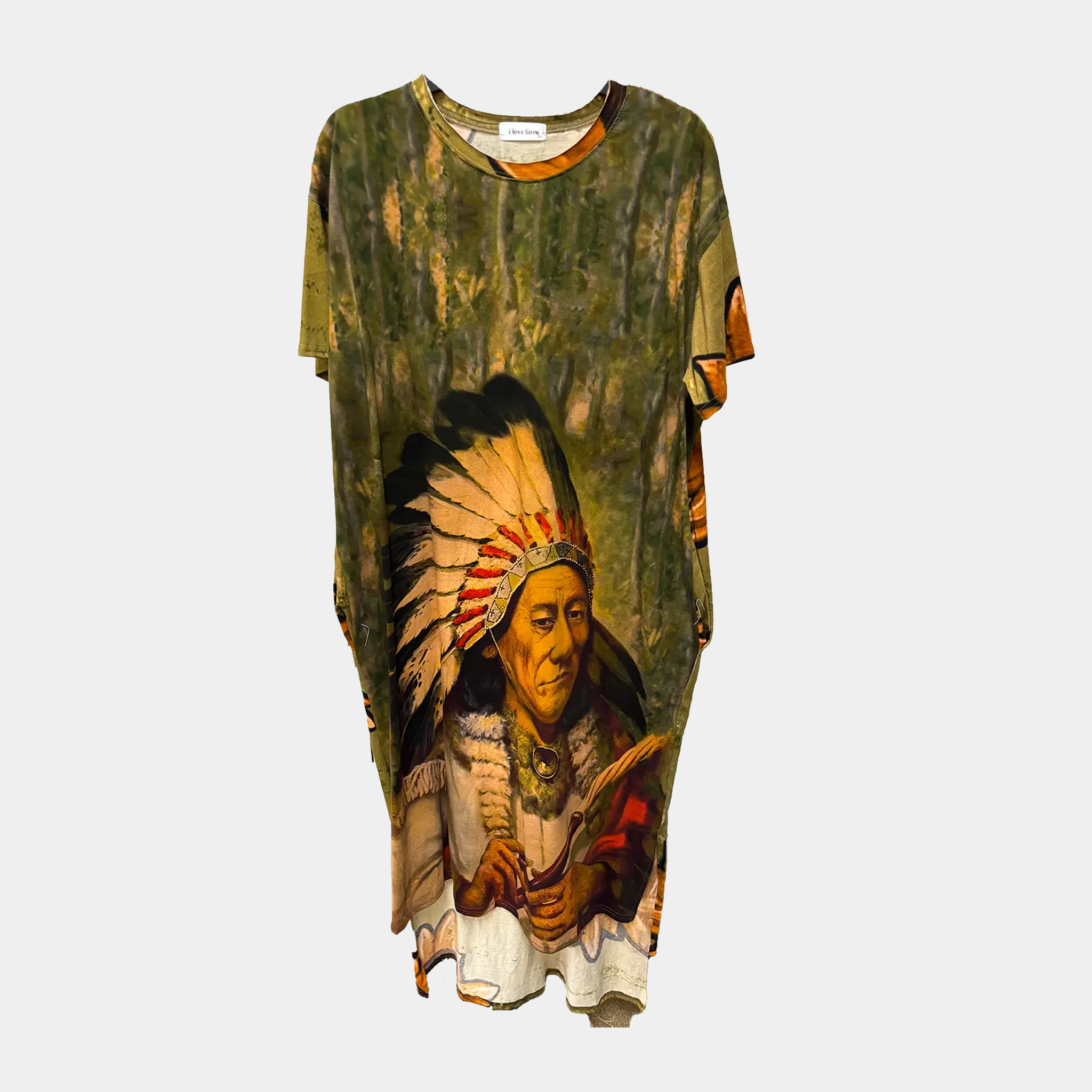 T-Shirt Dress with Sitting Bull Indian Chief Print