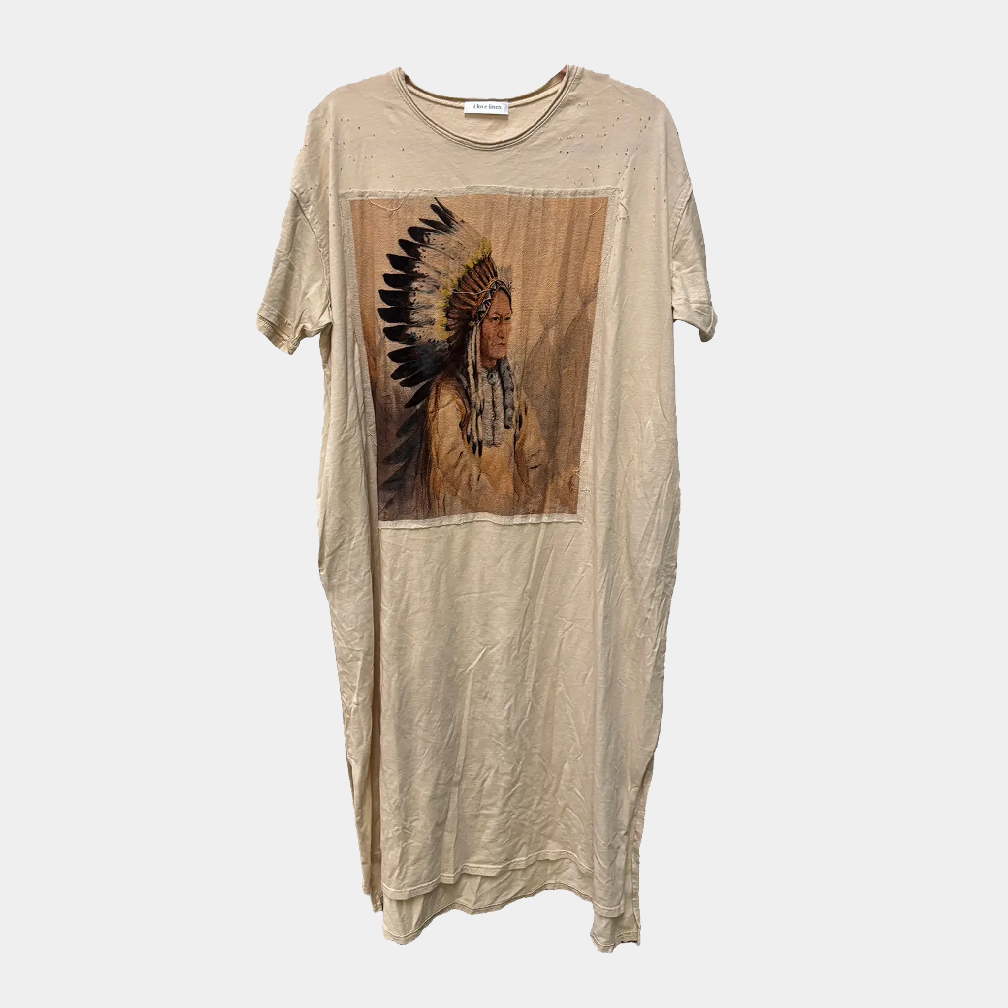 T-Shirt Dress with Sitting Bull Indian Chief Print