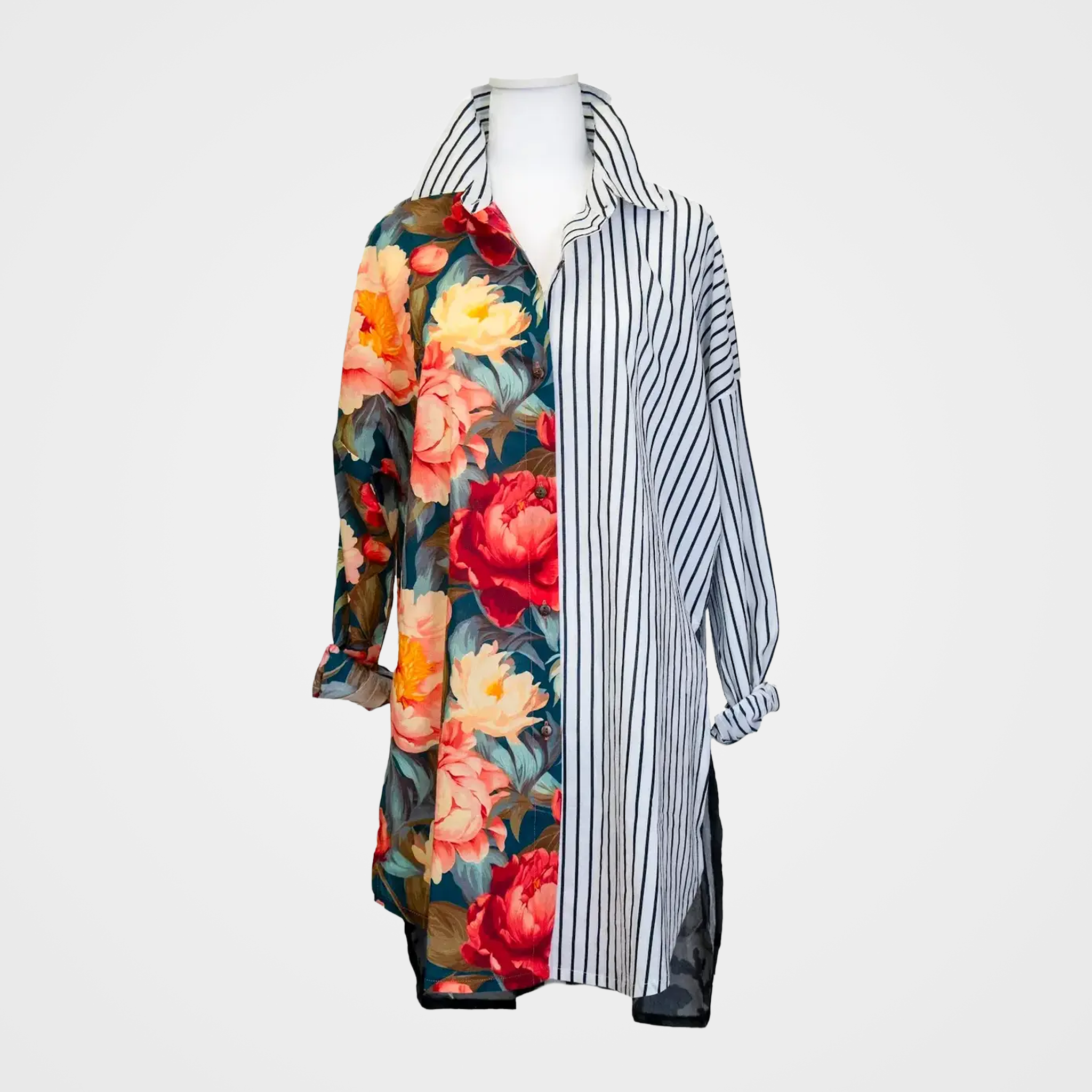 Fusion Blouse with Floral/Stripes and Indian Chief