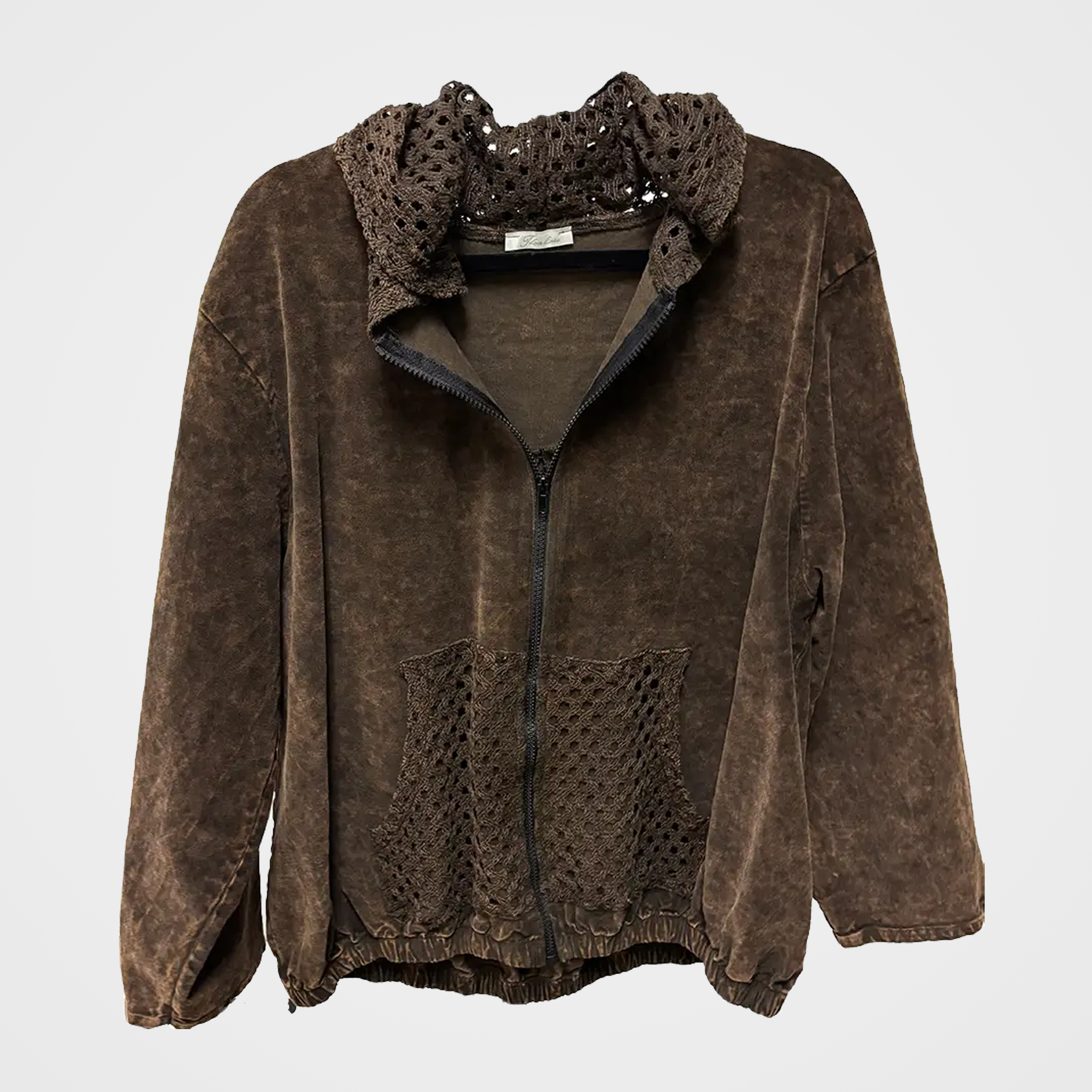 Zip Up Hoodie Jacket in Pinwale Corduroy & Crochet