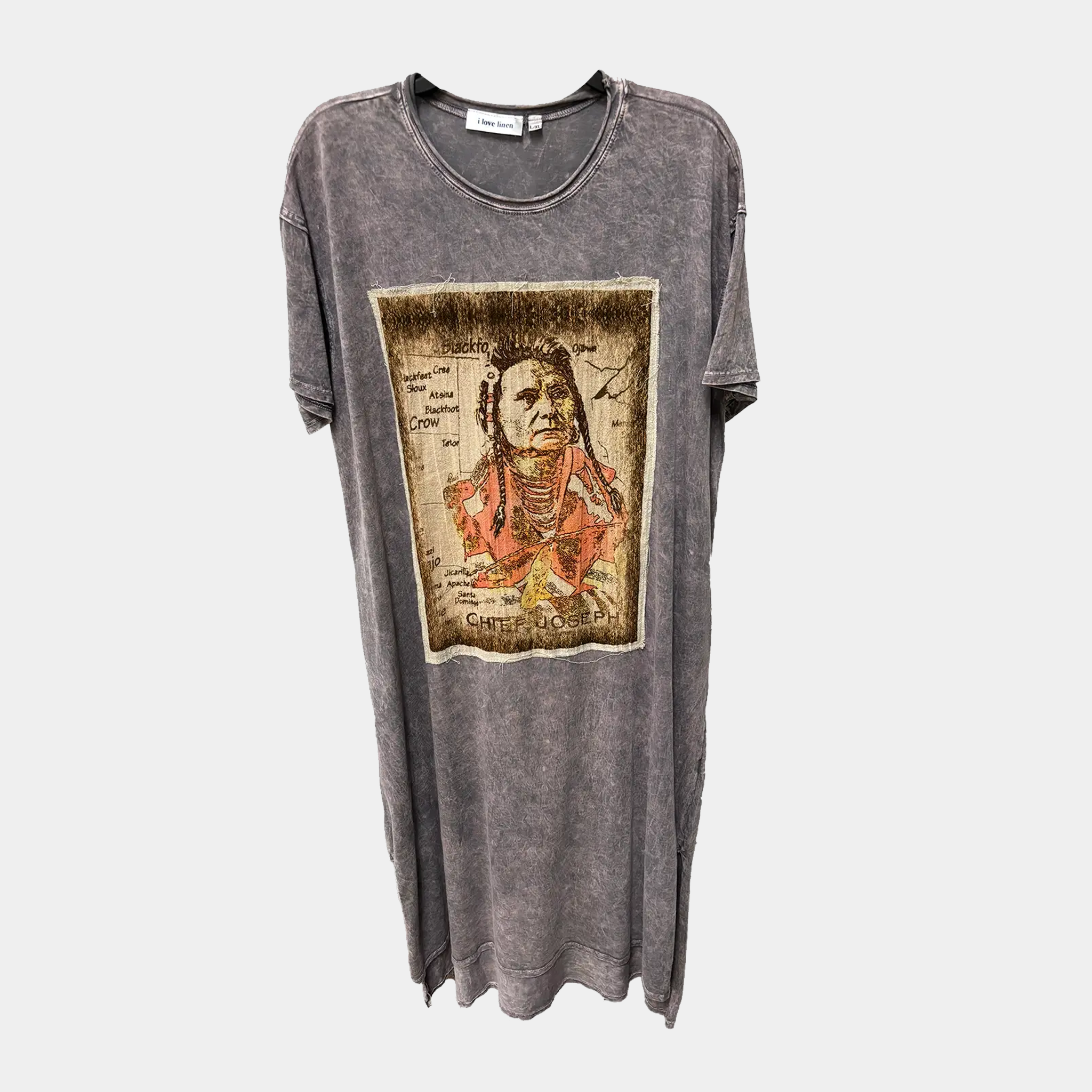 T-Shirt Dress w/ Chief Joseph Sketch on Map