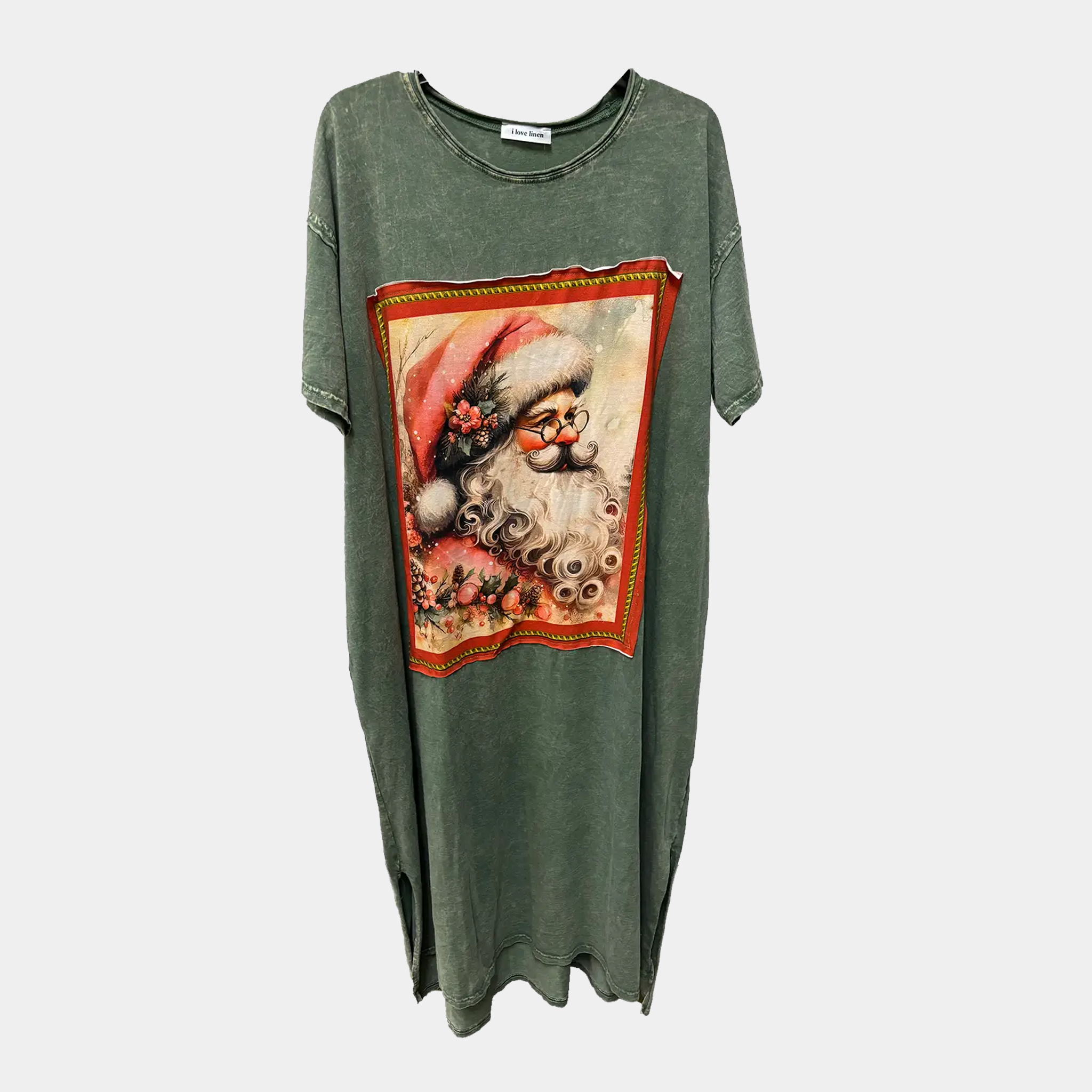 T-Shirt Dress with Santa Patchwork Print